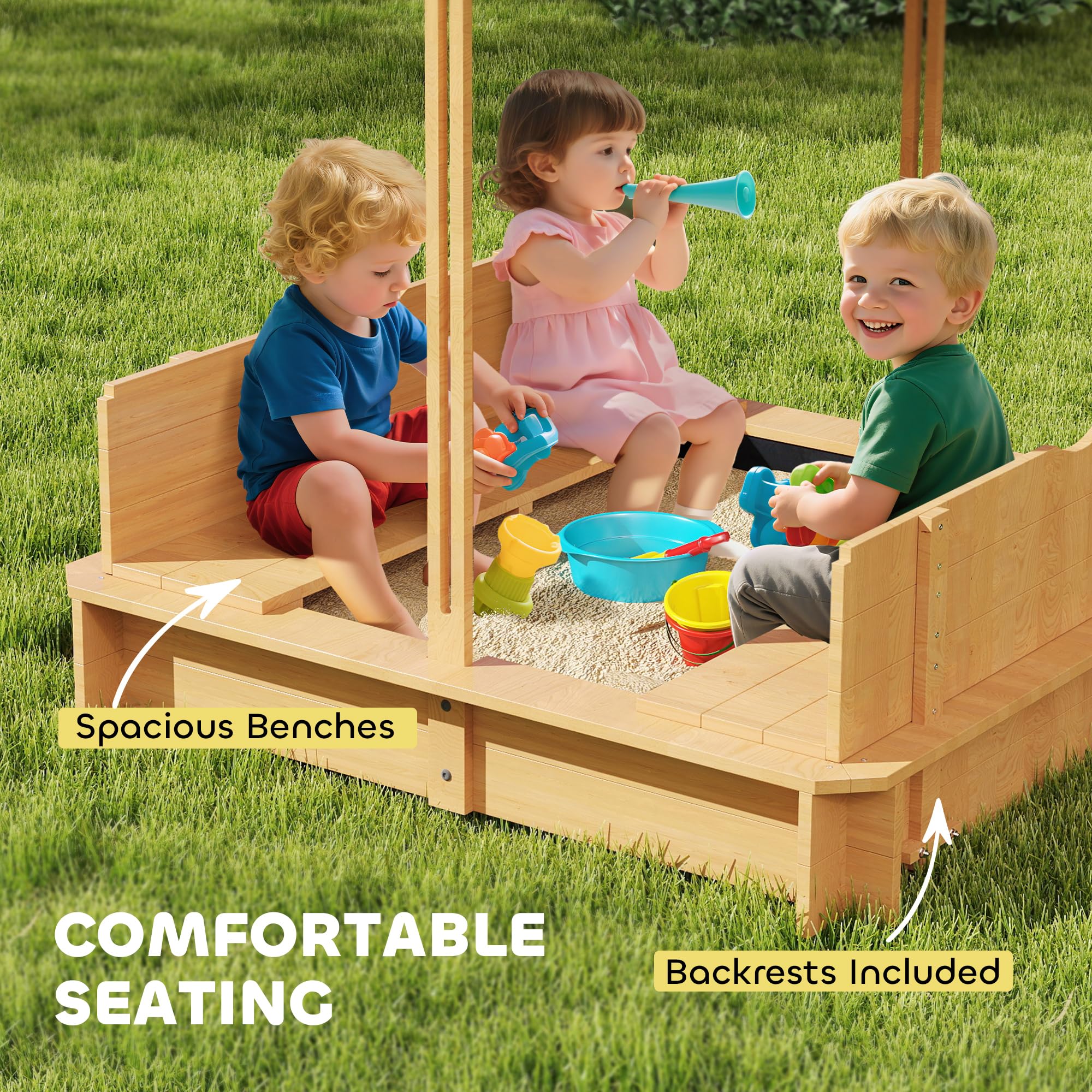 Wooden Sandbox with Canopy and Lid