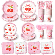 300 Pcs Cherry Plates and Napkins Tableware Set (Serves 50)