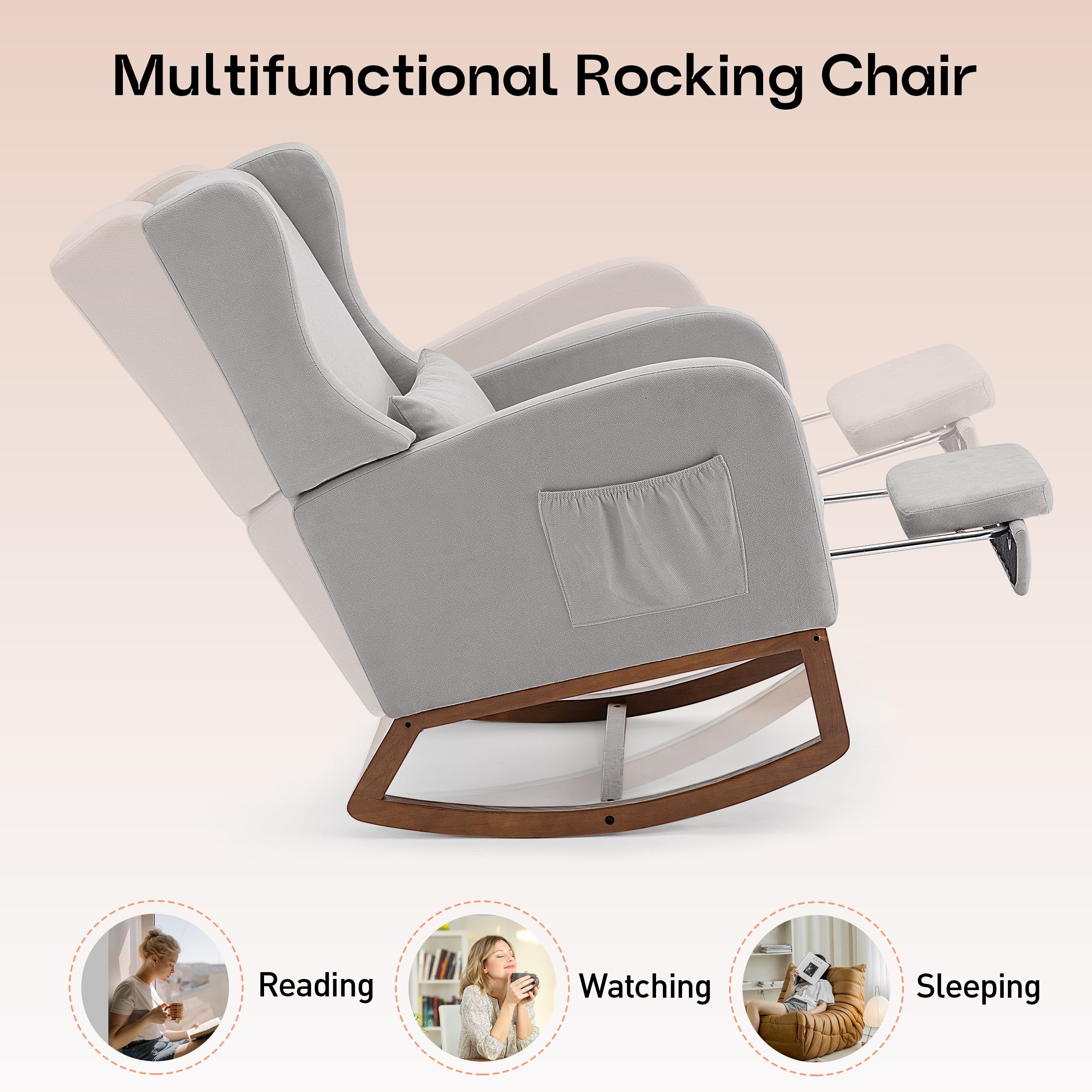 Nursery Glider Rocking Chair with Retractable Footrest