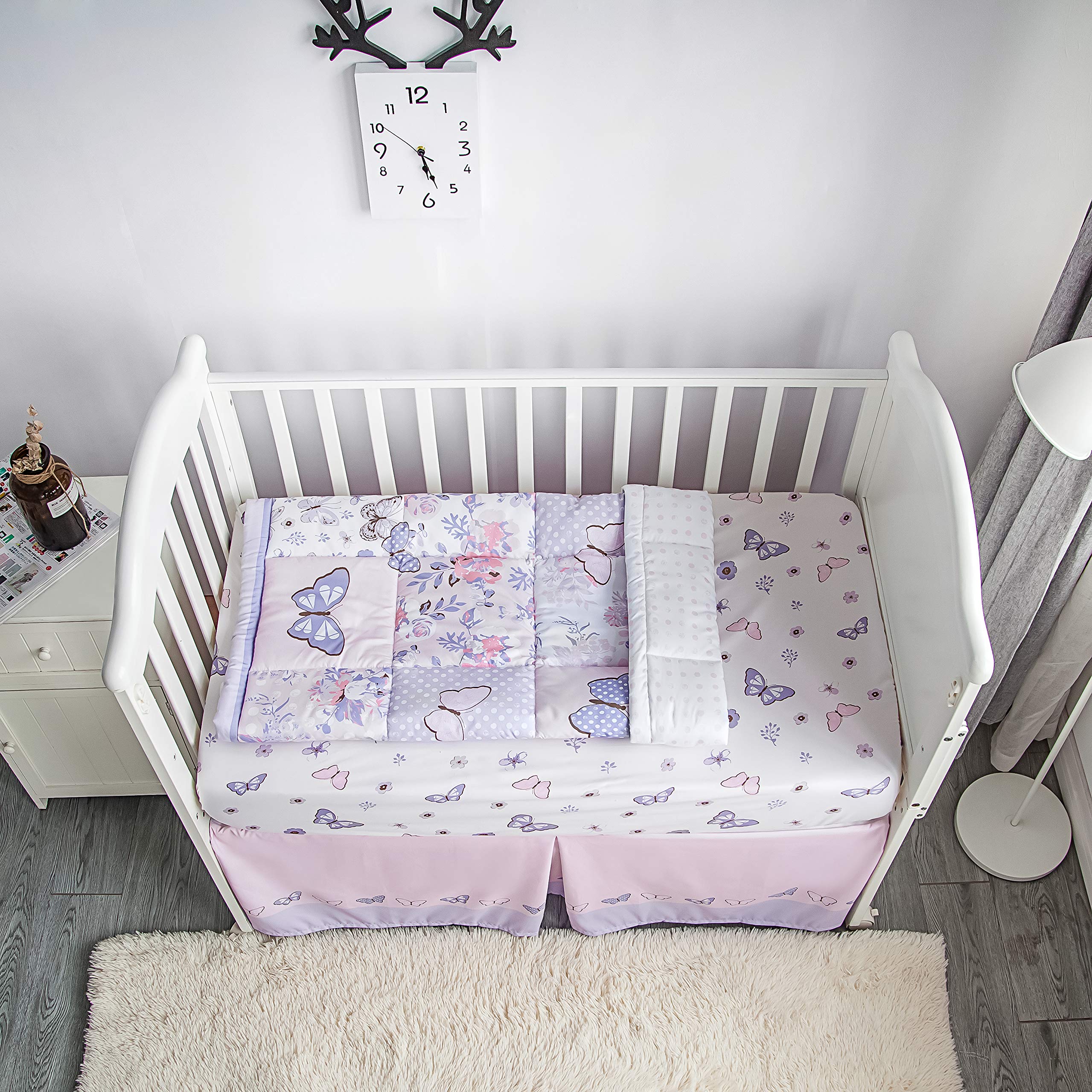 Purple Butterfly Baby Crib Bedding Set for Girls - 3 Piece Nursery Set