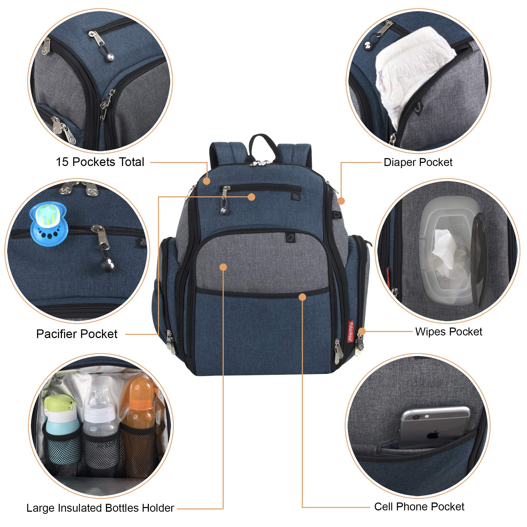 Fastfinder 3 Piece Set Diaper Bag Backpack for Moms & Dads