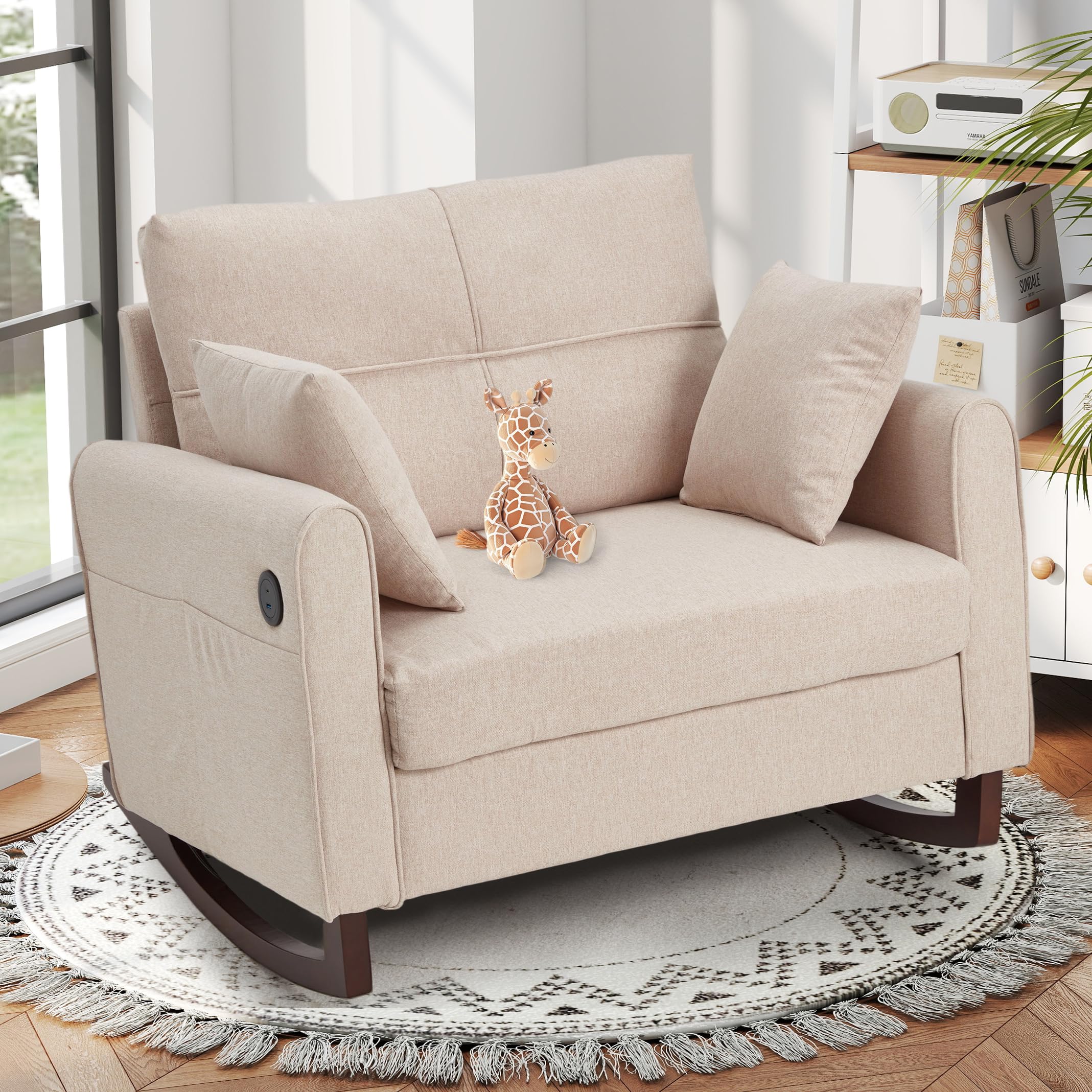 Oversized Nursery Rocking Chair with High Back and Side Pockets