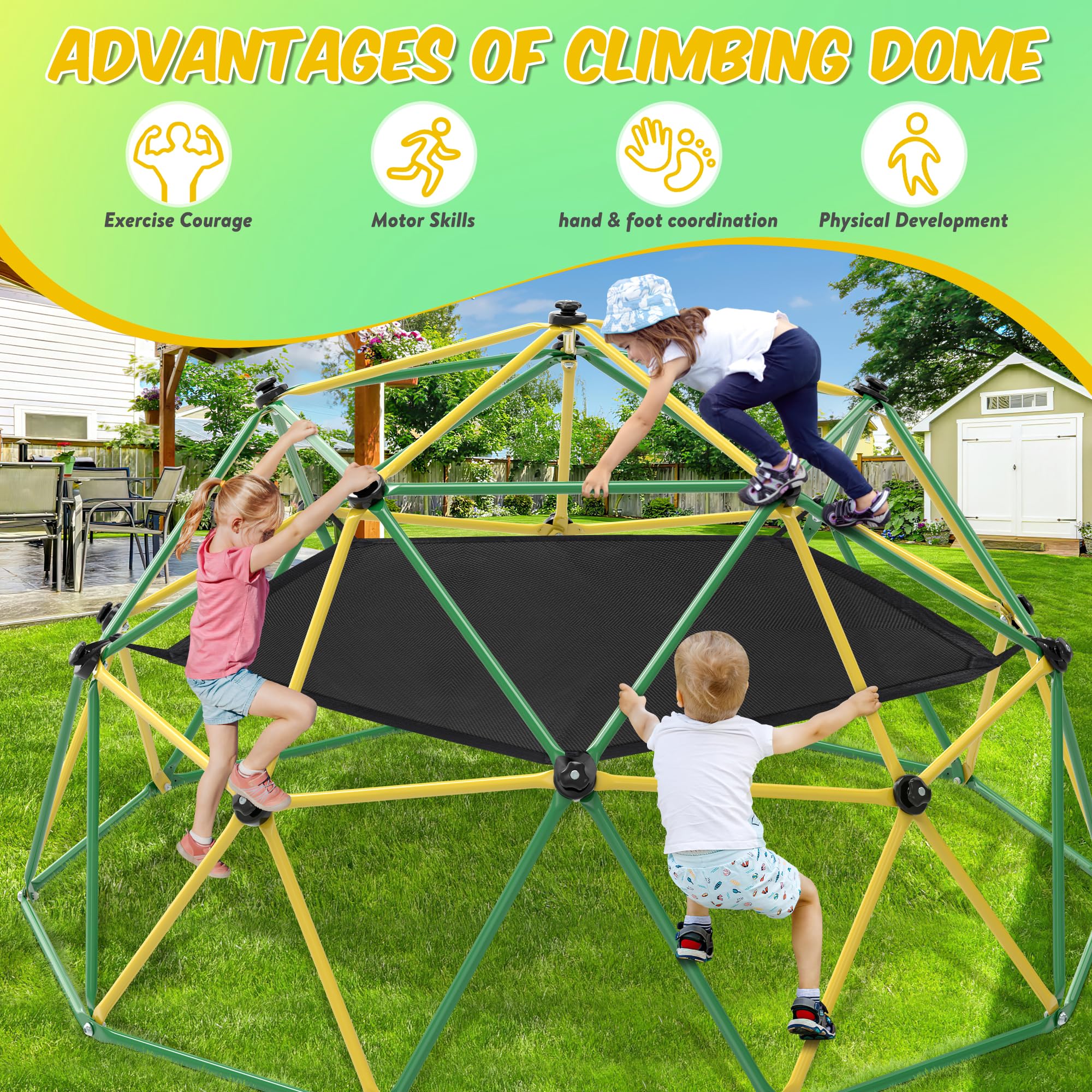 Climbing Dome Outdoor Jungle Gym with Hammock and Swing