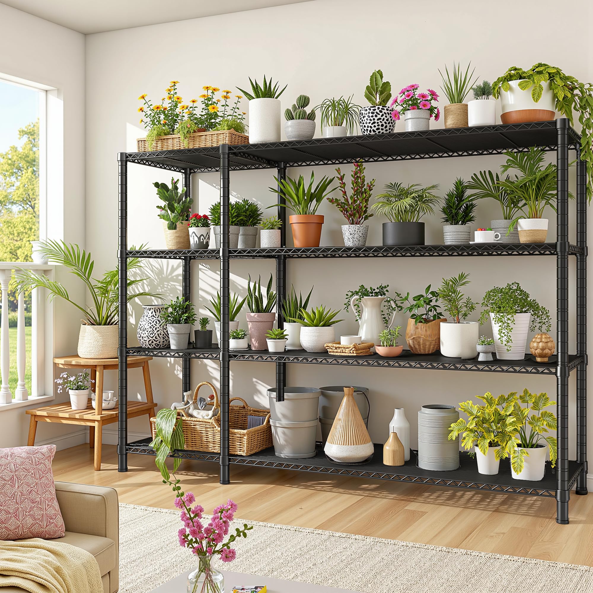 Wide Metal Storage Shelving Unit 4-Tier Heavy Duty Wire Rack