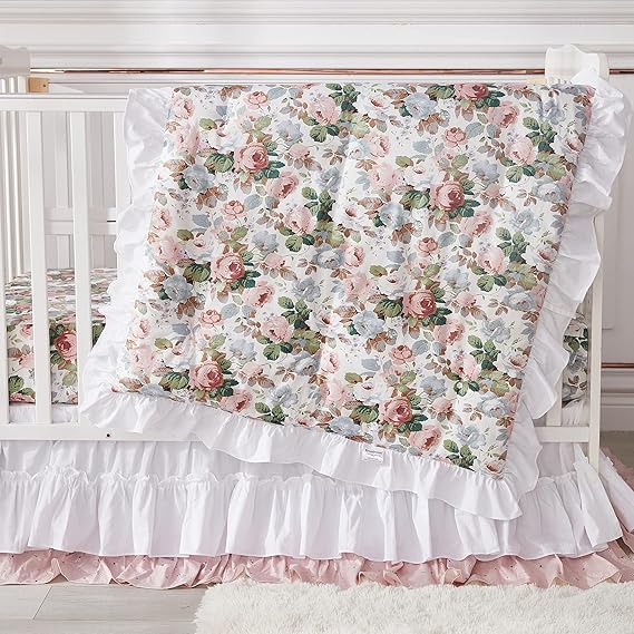 Brandream Crib Bedding Sets for Girls Garden Floral Nursery Set 3-Piece