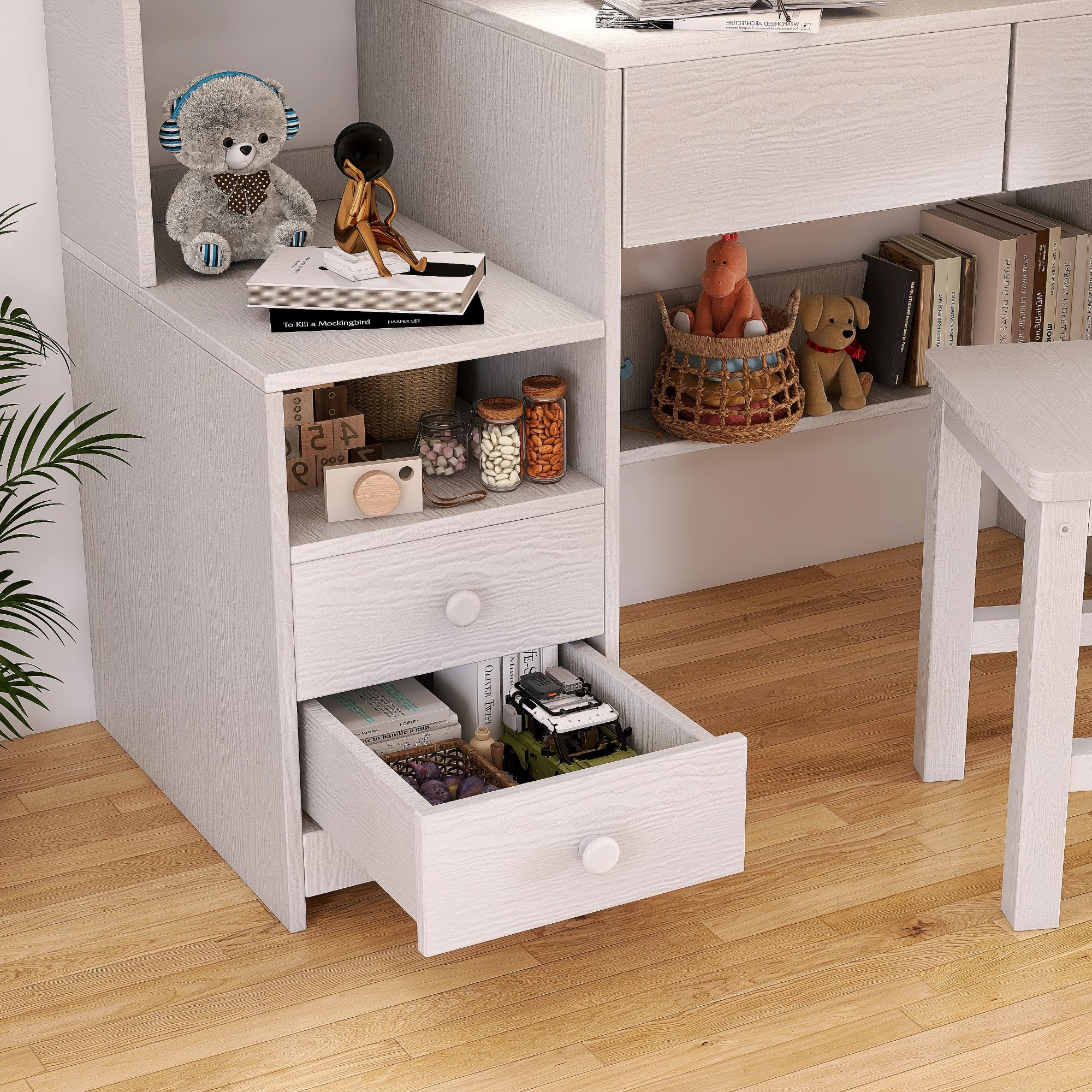Kids Desk and Chair Set, Kids Study Desk with 4 Drawers