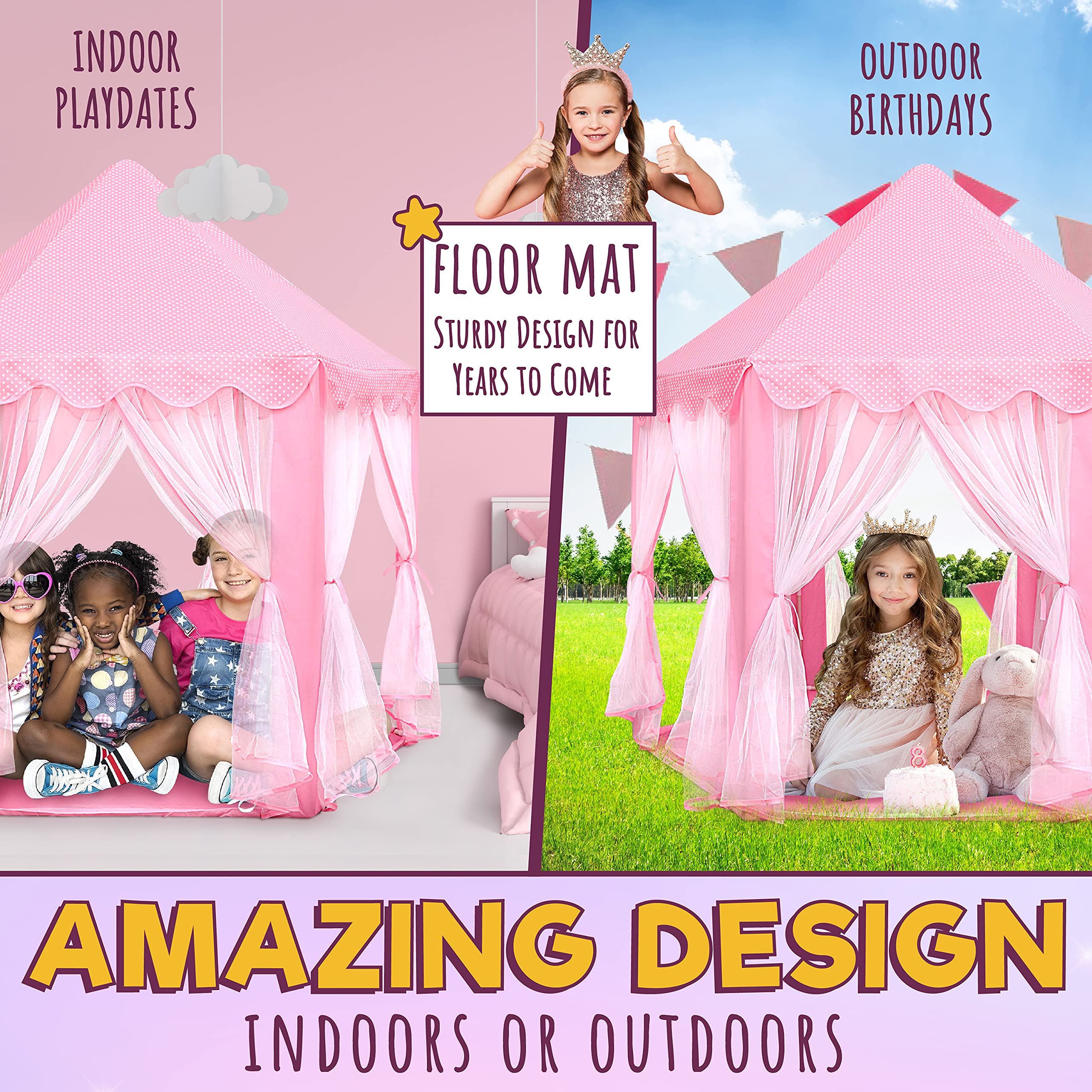 Princess Castle Play Tent with LED Star Lights