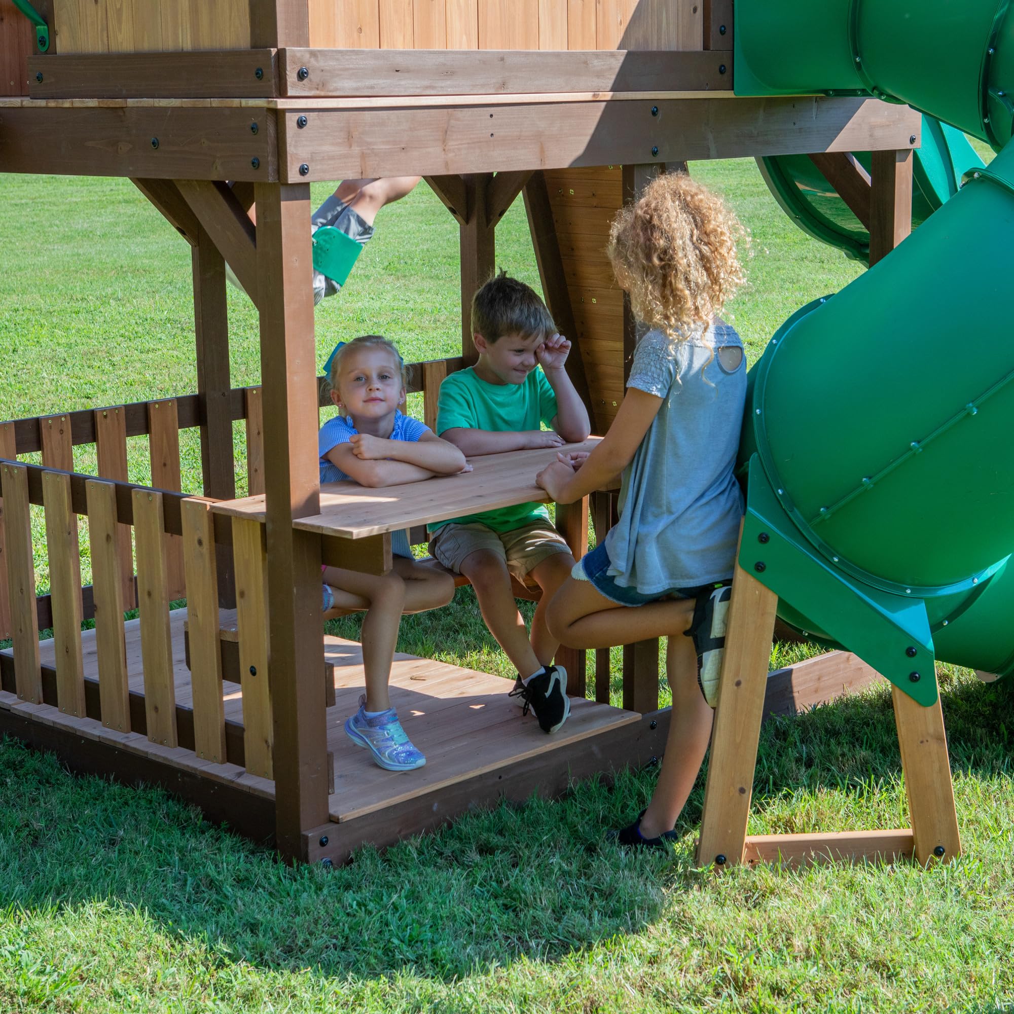 All Cedar Swing Set with Elevated Clubhouse and Dual Slides