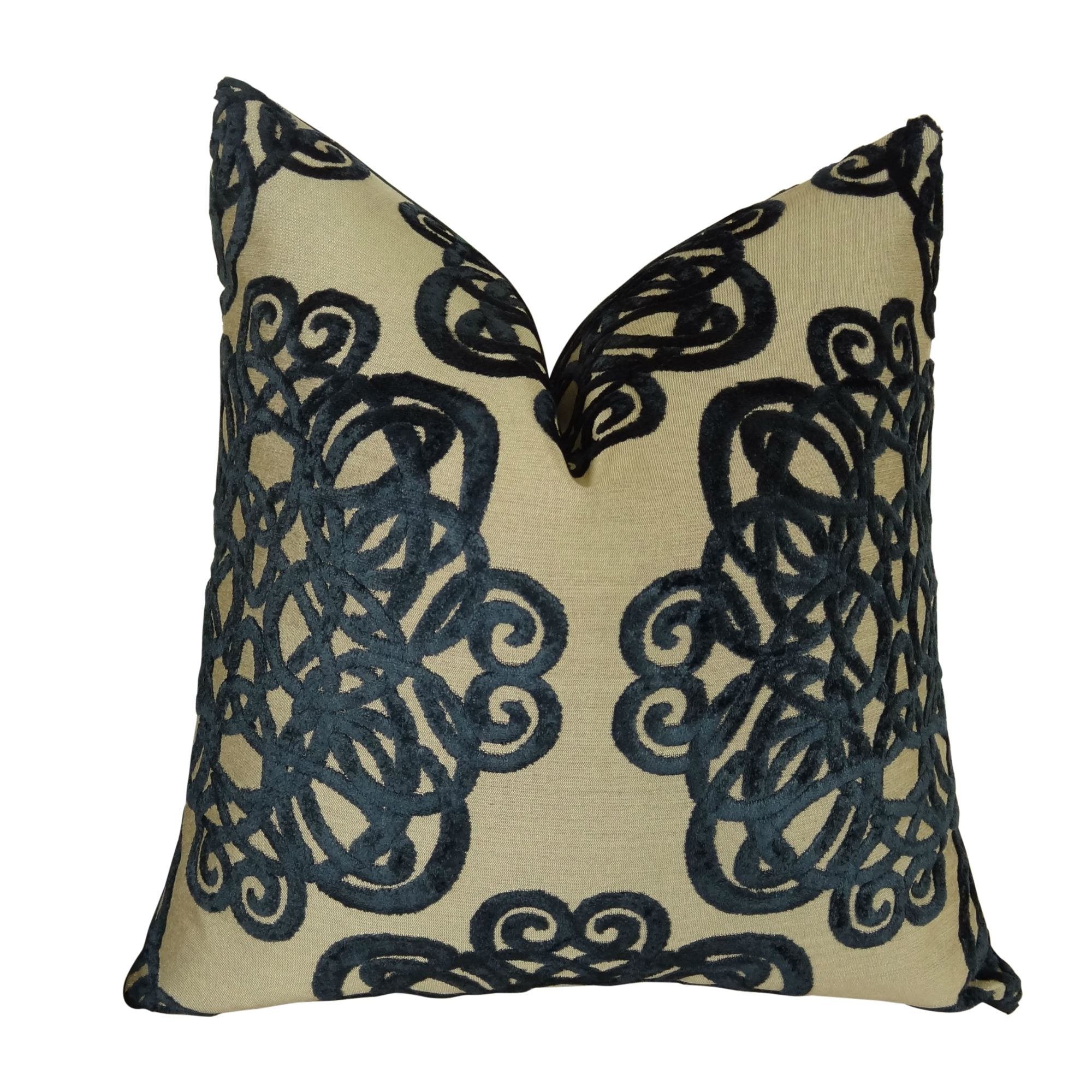 Luxury Designer Decortative Throw Pillow - Navy Beige Graphic
