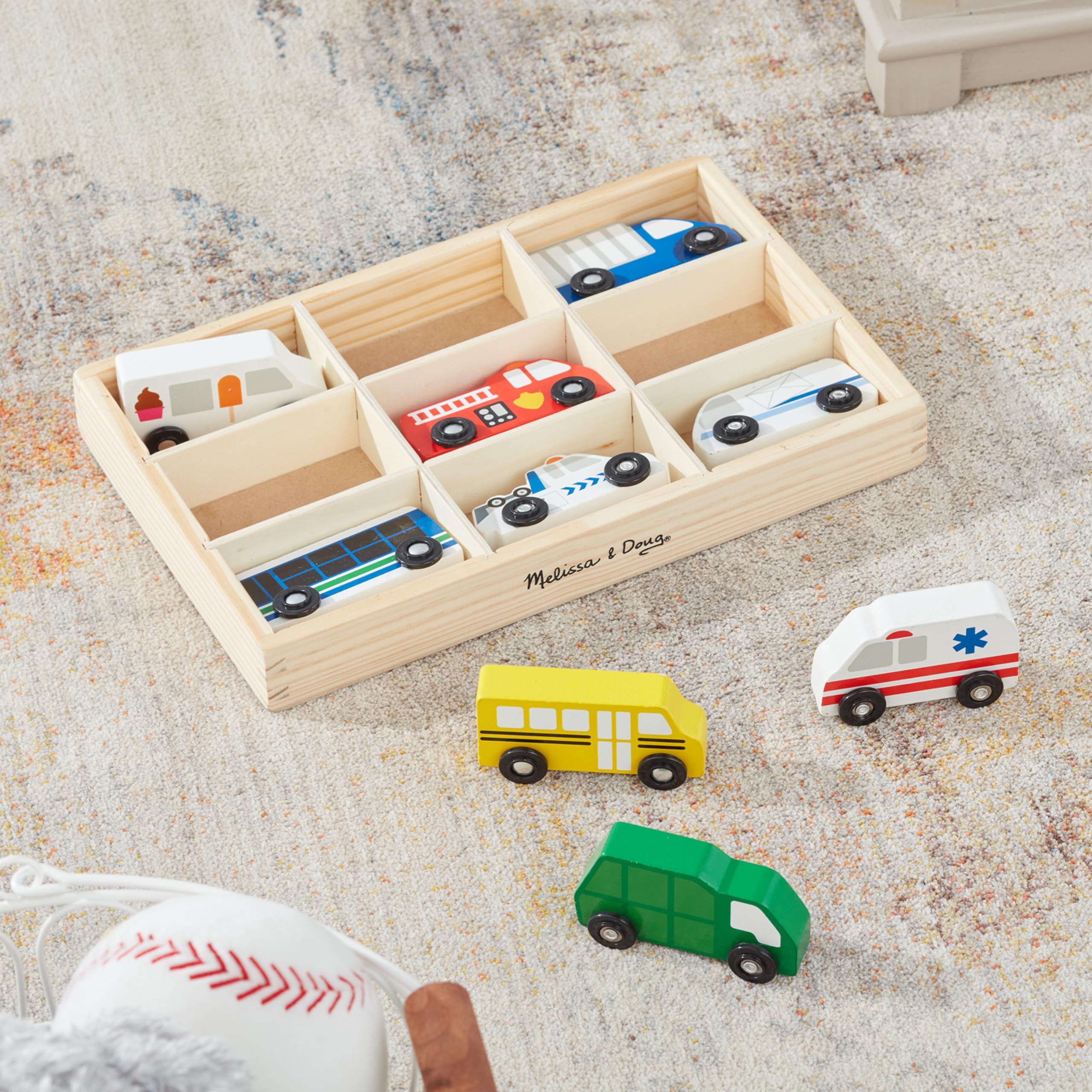 Wooden Town Vehicles Set in Wooden Tray (9 pcs)