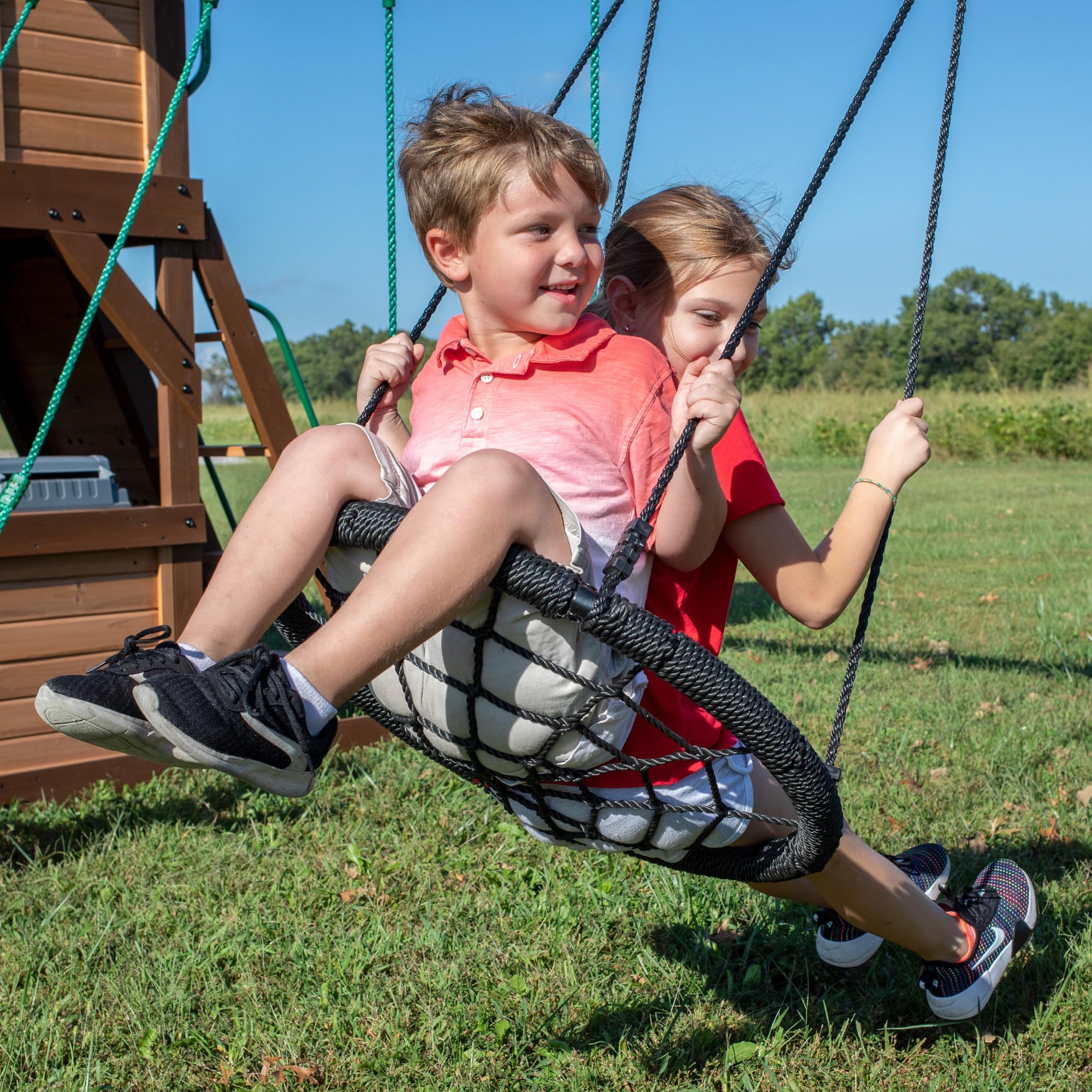 Cedar Wood Swing Set with Clubhouse and Dual Slides