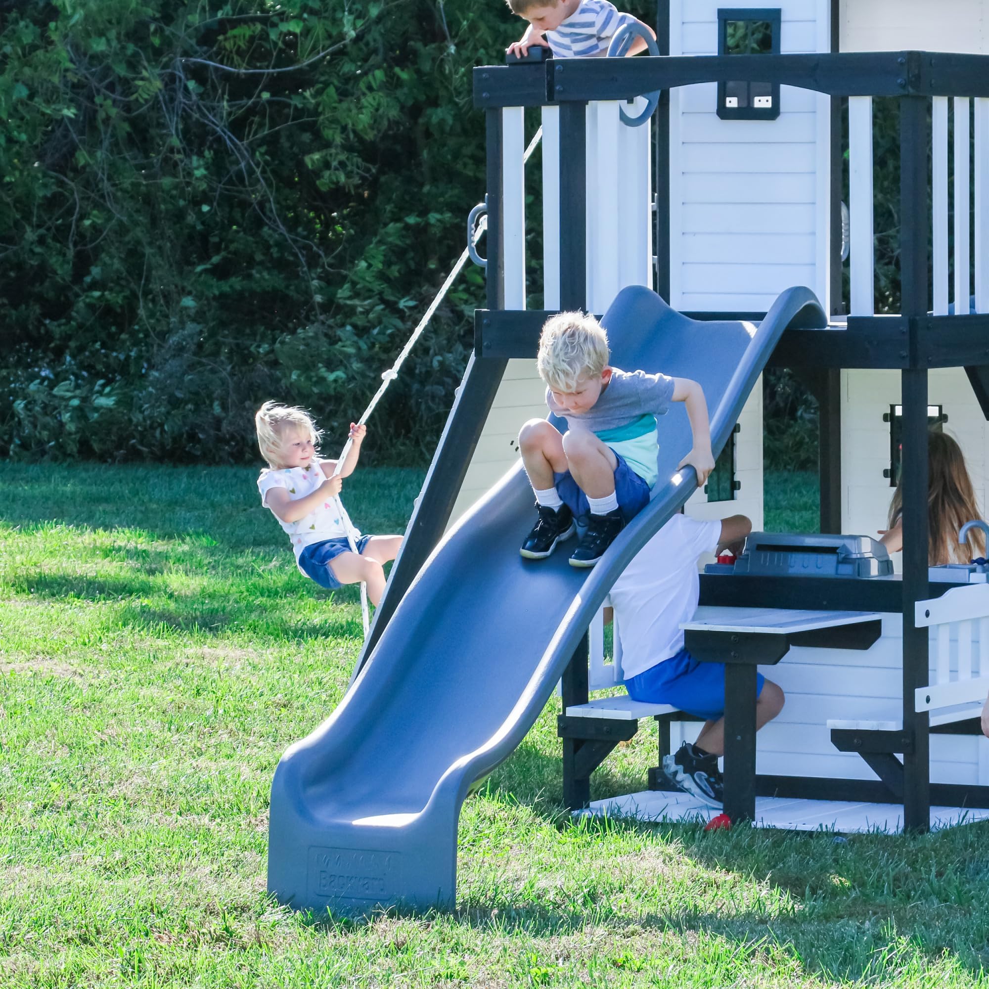 Cedar Wood Swing Set with Clubhouse and Wave Slide