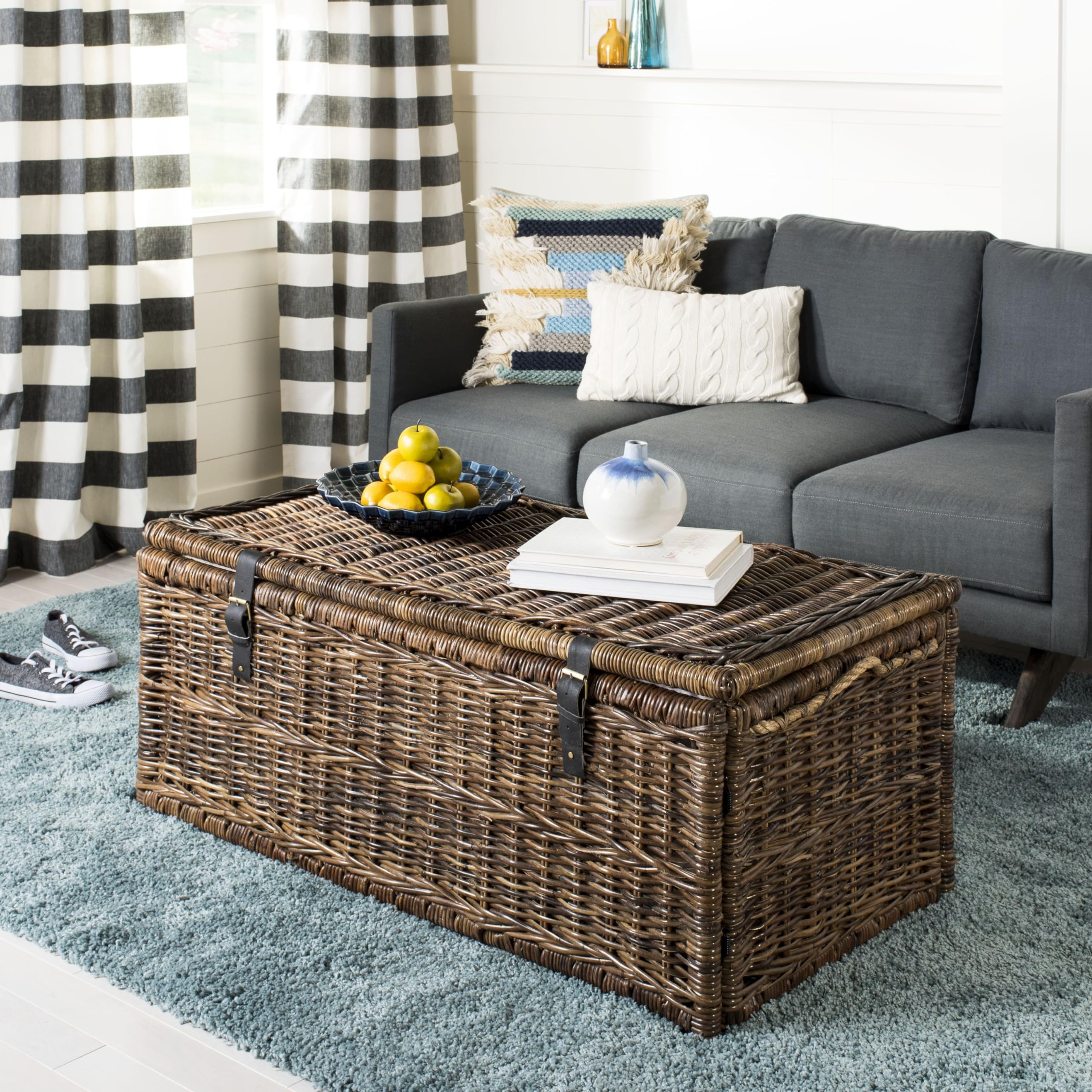 46" Wicker Storage Trunk Collapsible Brown Rattan