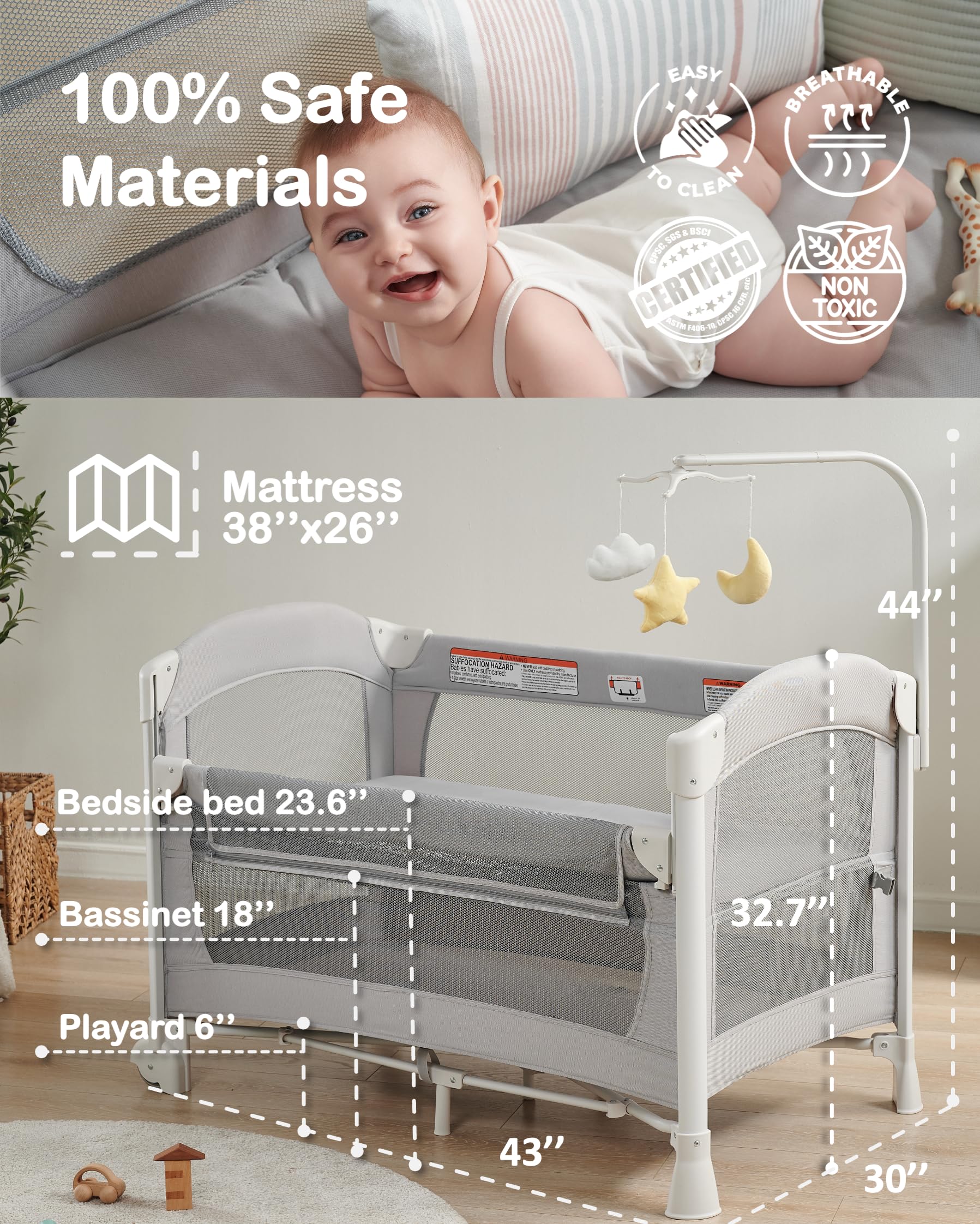 4-in-1 Baby Bassinet Bedside Sleeper with Changing Table