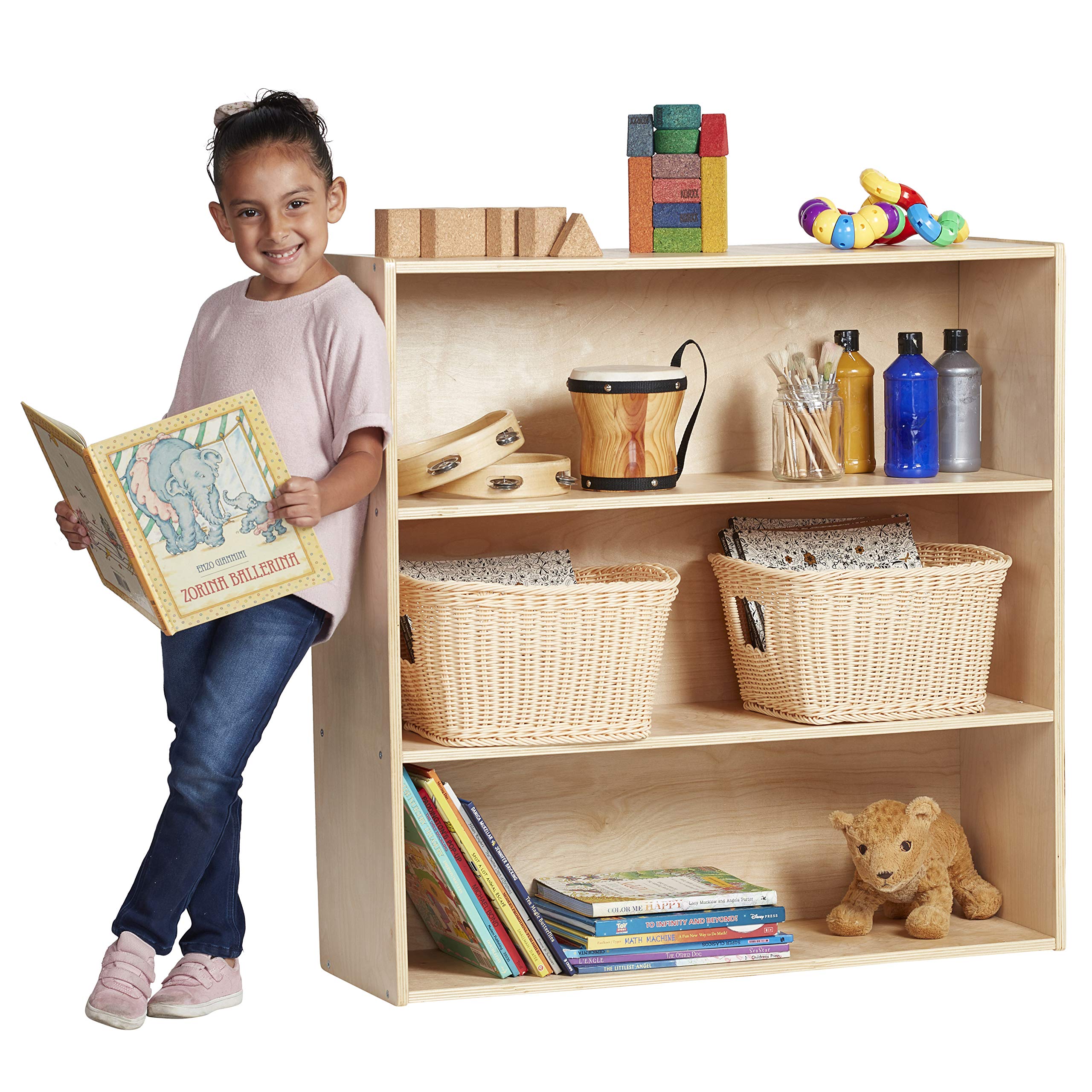 3-Shelf Storage Cabinet for Kids - Natural Wood Bookshelf Organizer