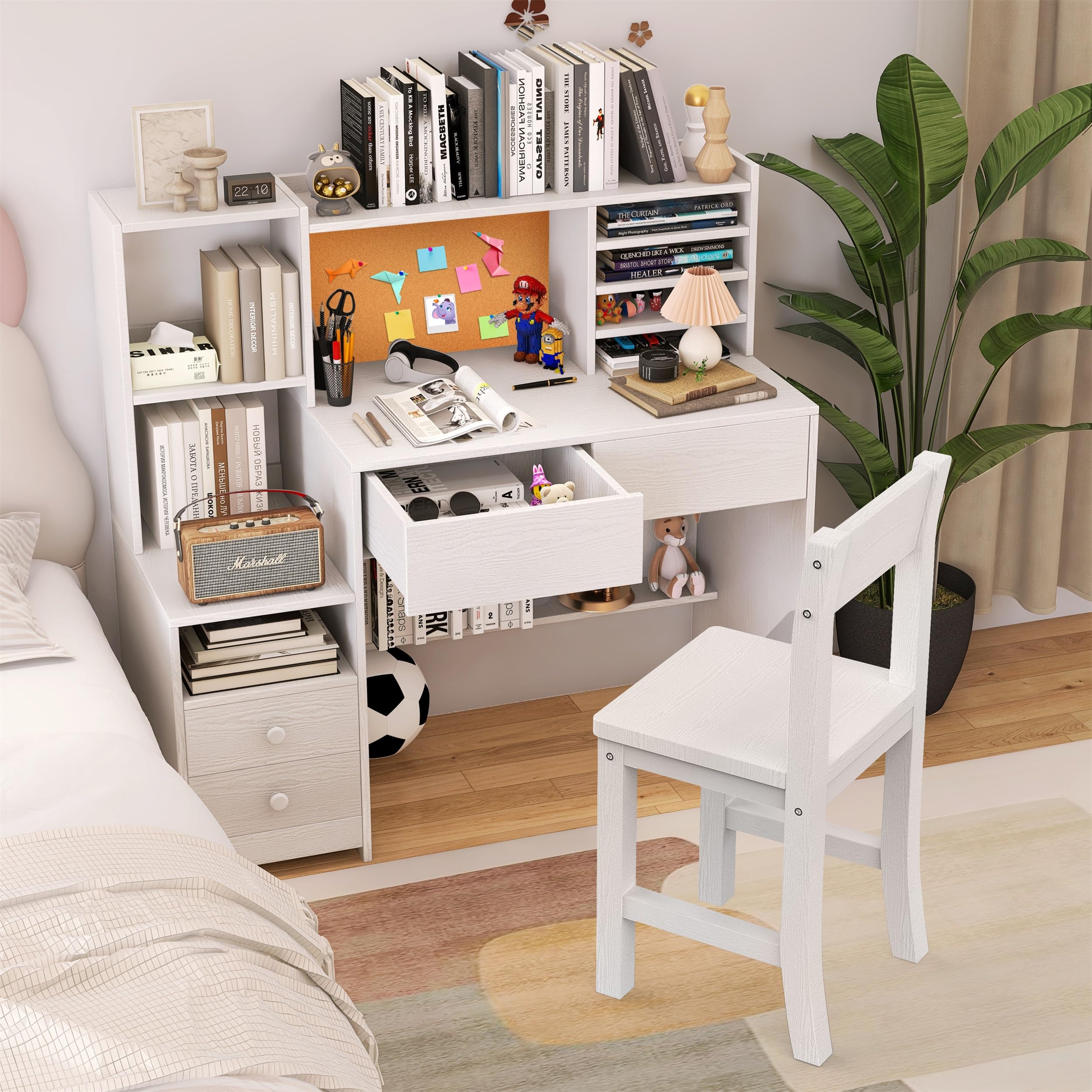 Kids Desk and Chair Set, Kids Study Desk with 4 Drawers