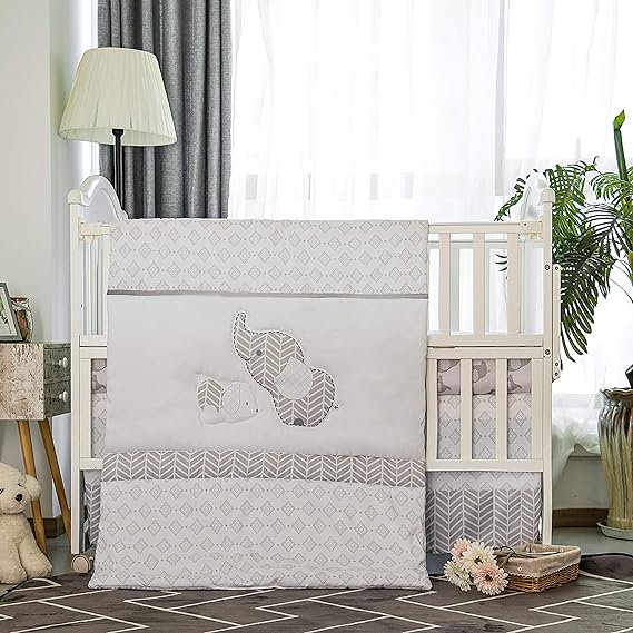 Baby Crib Bedding Set for Girls, Pink Elephant & Love Balloons 3 Piece