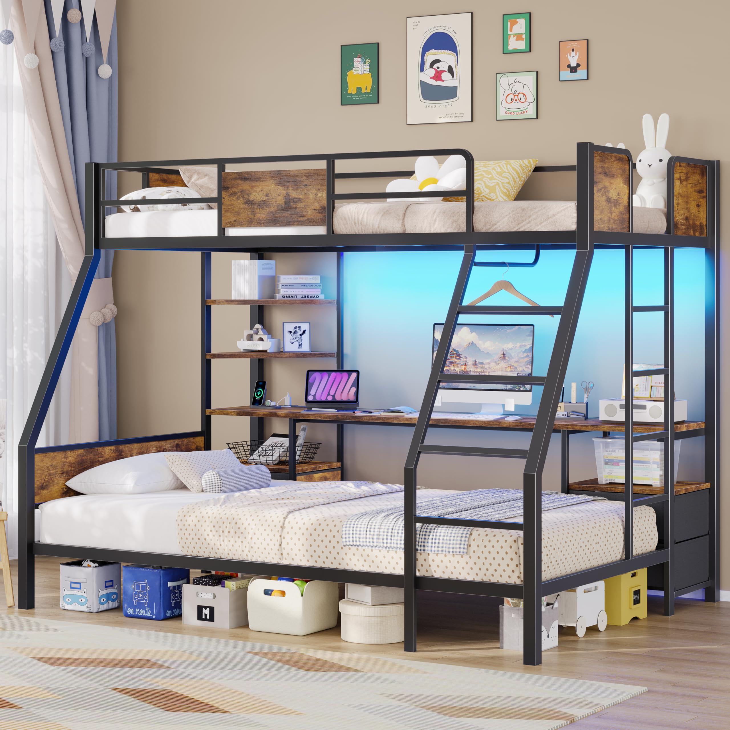 Twin Over Twin Bunk Bed with Desk and Storage