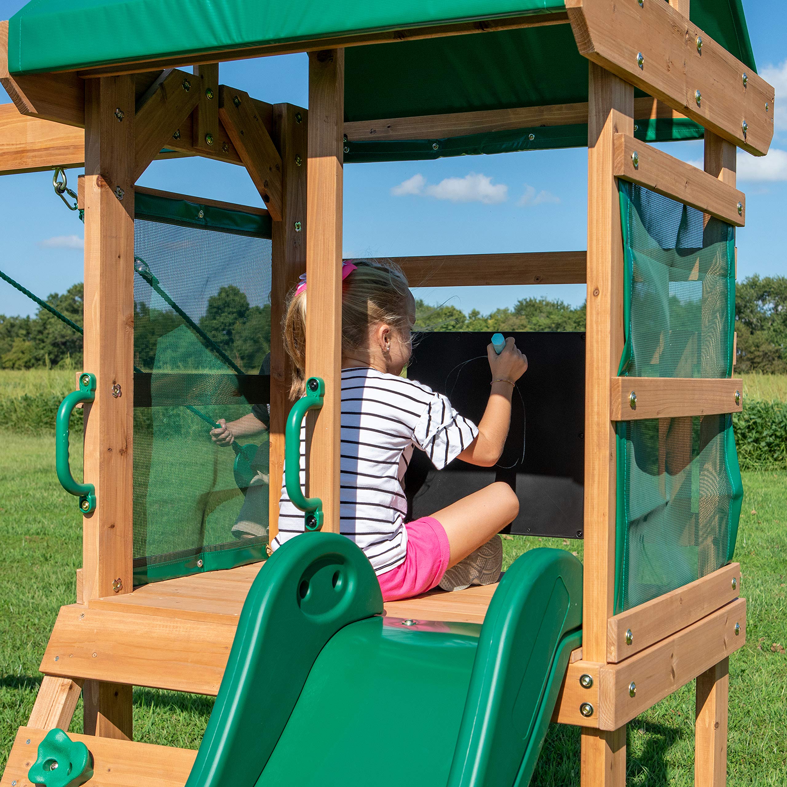 Cedar Wood Swing Set with Wave Slide and Play Deck