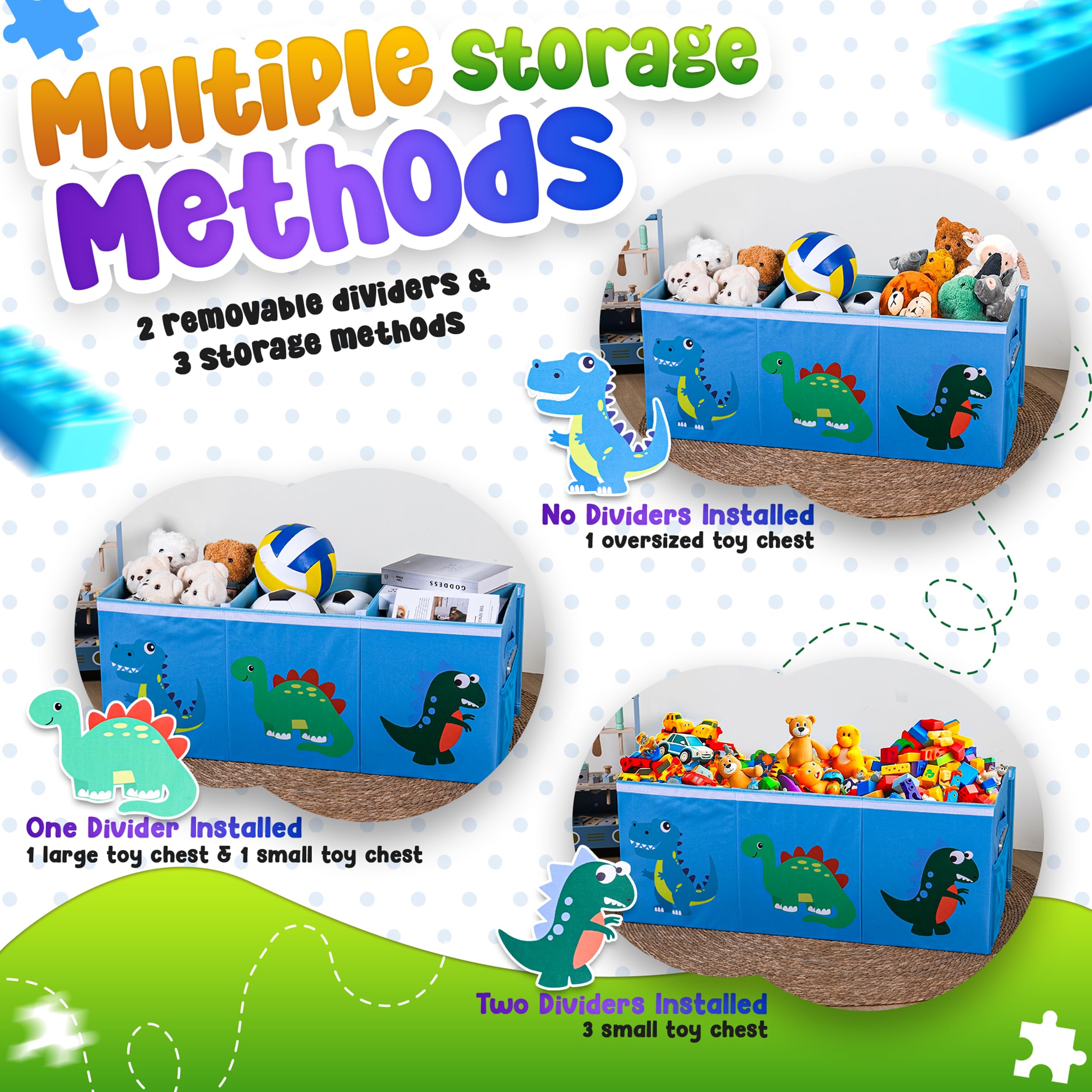 Extra Large Toy Storage Organizer with Dividers and Mesh Pockets