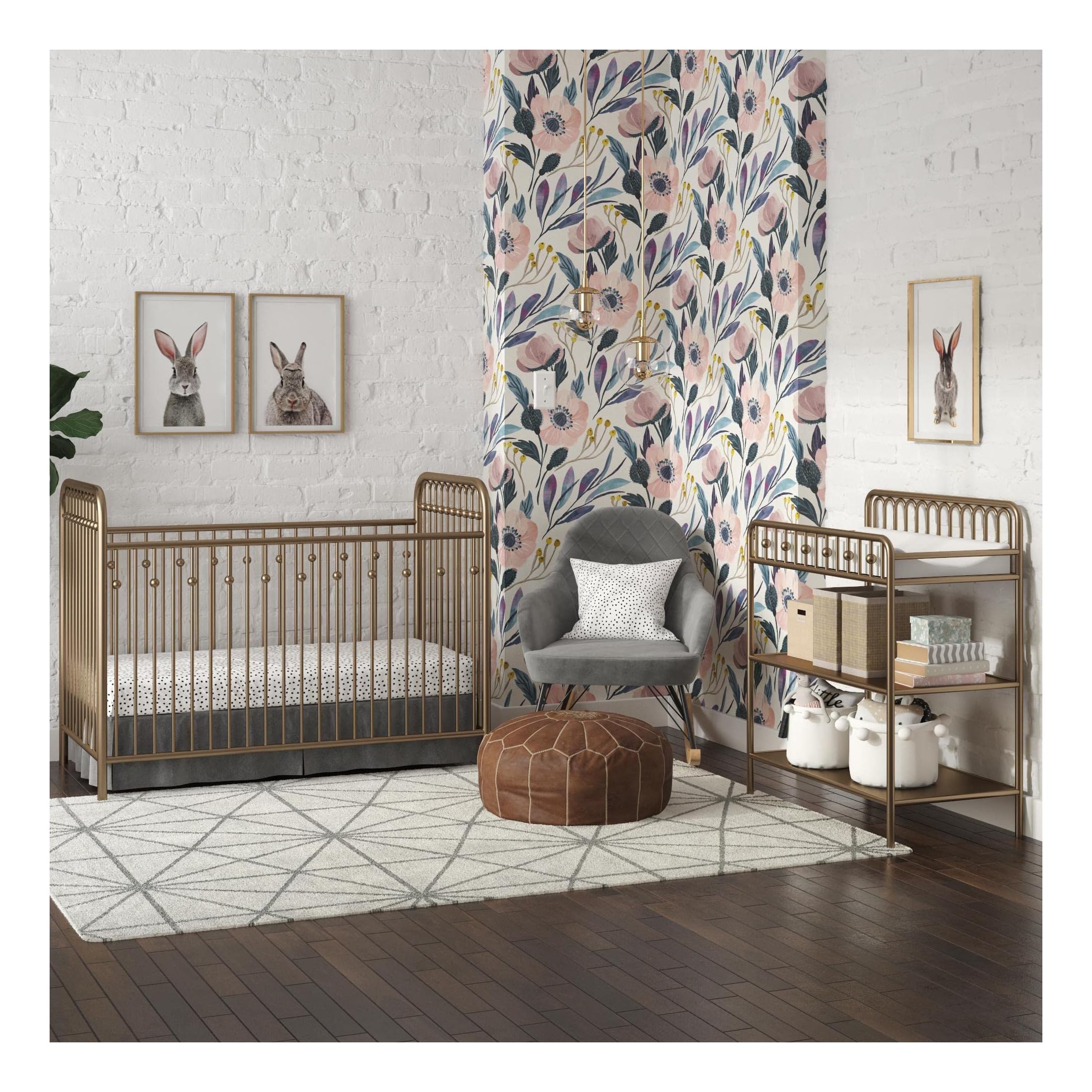Gold Metal Baby Changing Table with Shelves
