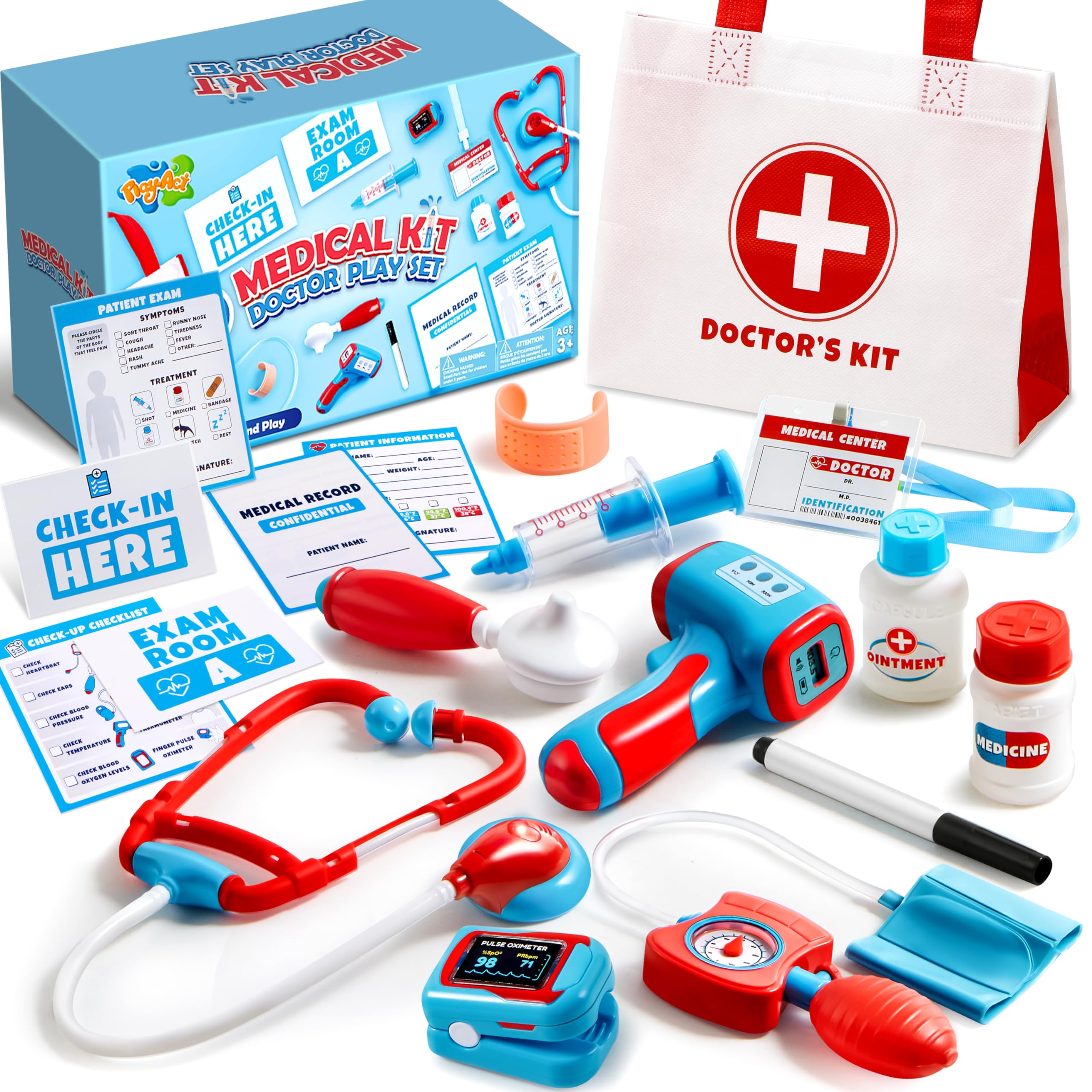 Doctor Kit, 16-Piece Pretend Play Medical Kit with Bag, Doctor Role Play