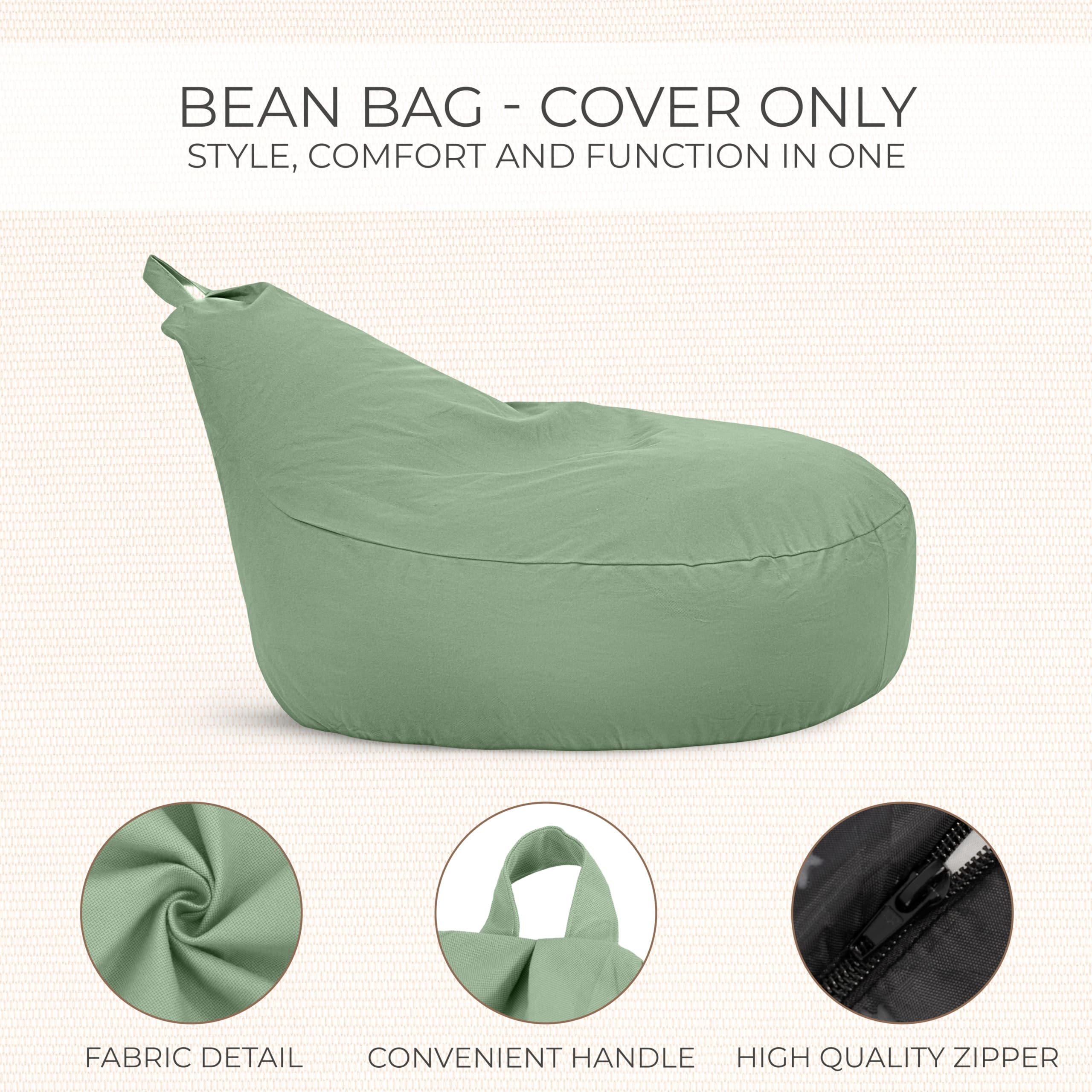 Kids Bean Bag Chair Cover with Storage - Sage Green