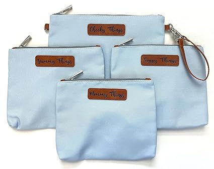 XL Set of 4 Gray and White Striped Canvas Diaper Bag Pouches
