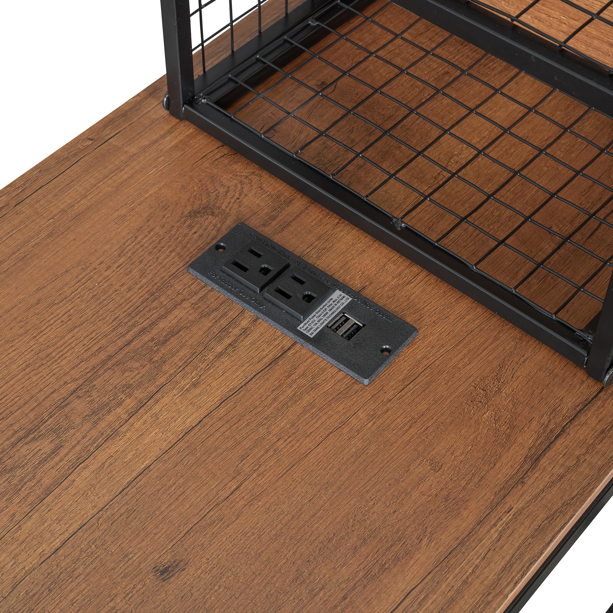 Full Size Metal House Bed with Desk and Guardrails