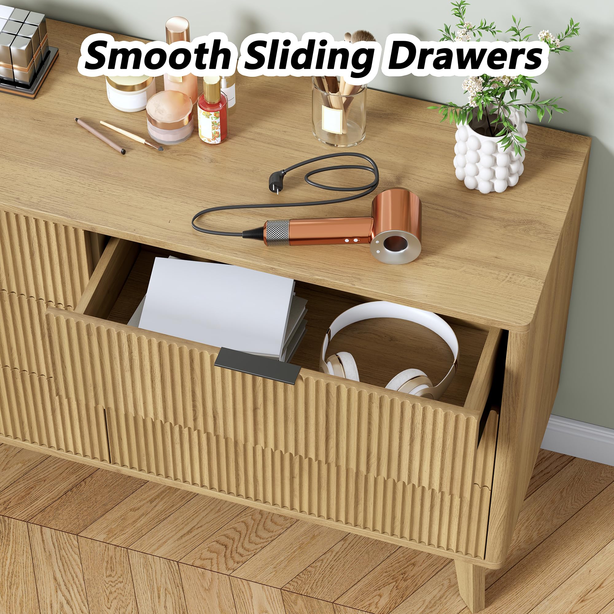6-Drawer Fluted Dresser for Bedroom 54 Inch Wide