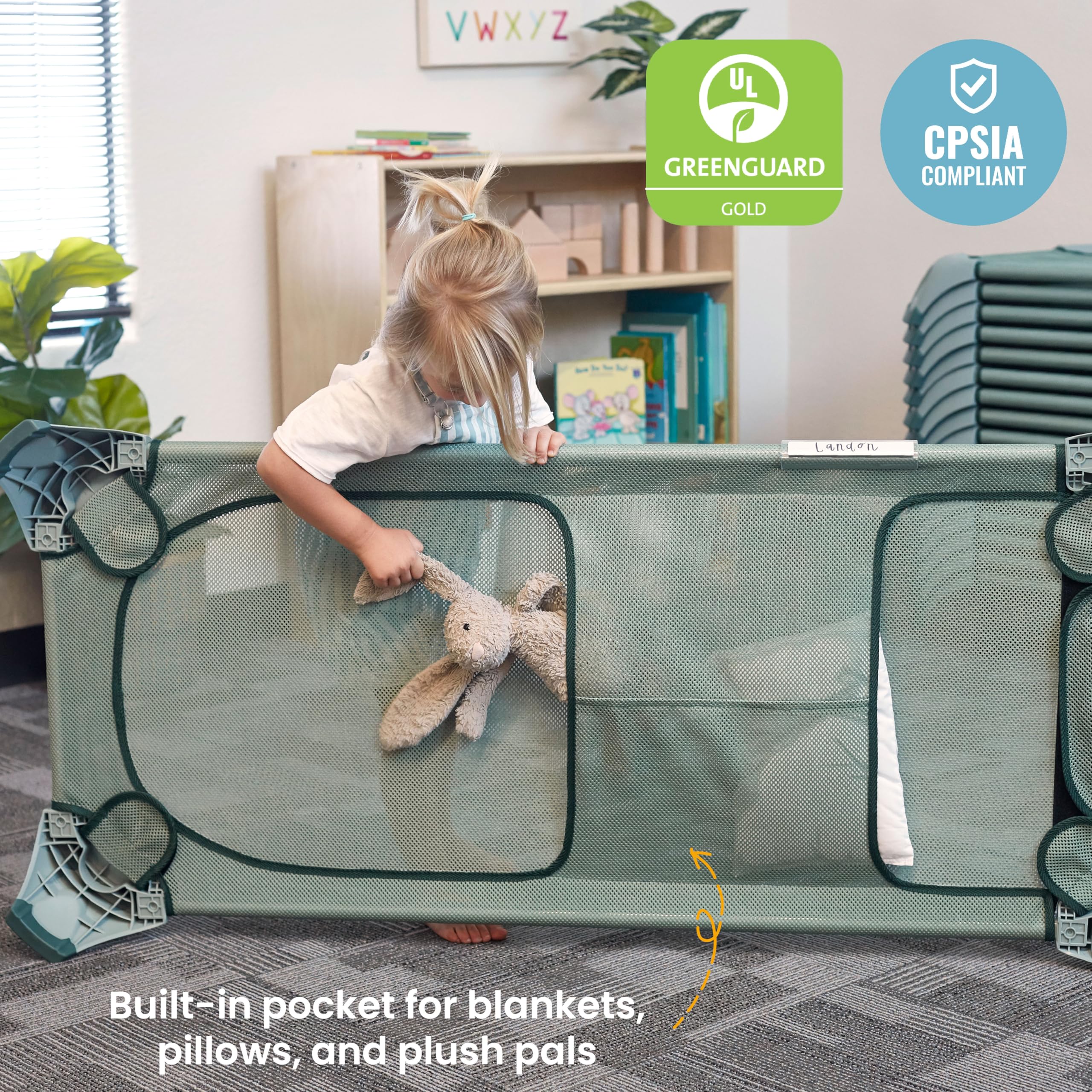 Stackable Classroom Cot with Storage and Name Tags - 6 Pack