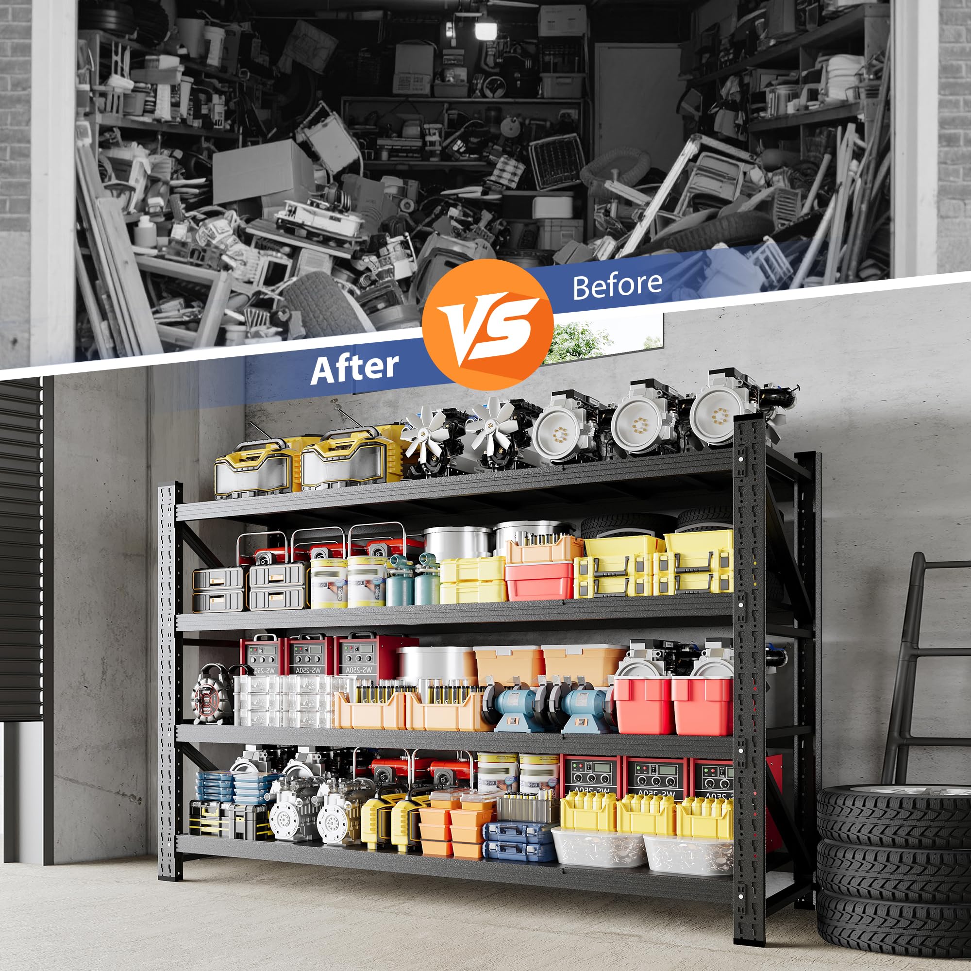 Heavy Duty Garage Storage Shelving Unit 4-Tier Adjustable Metal Shelves