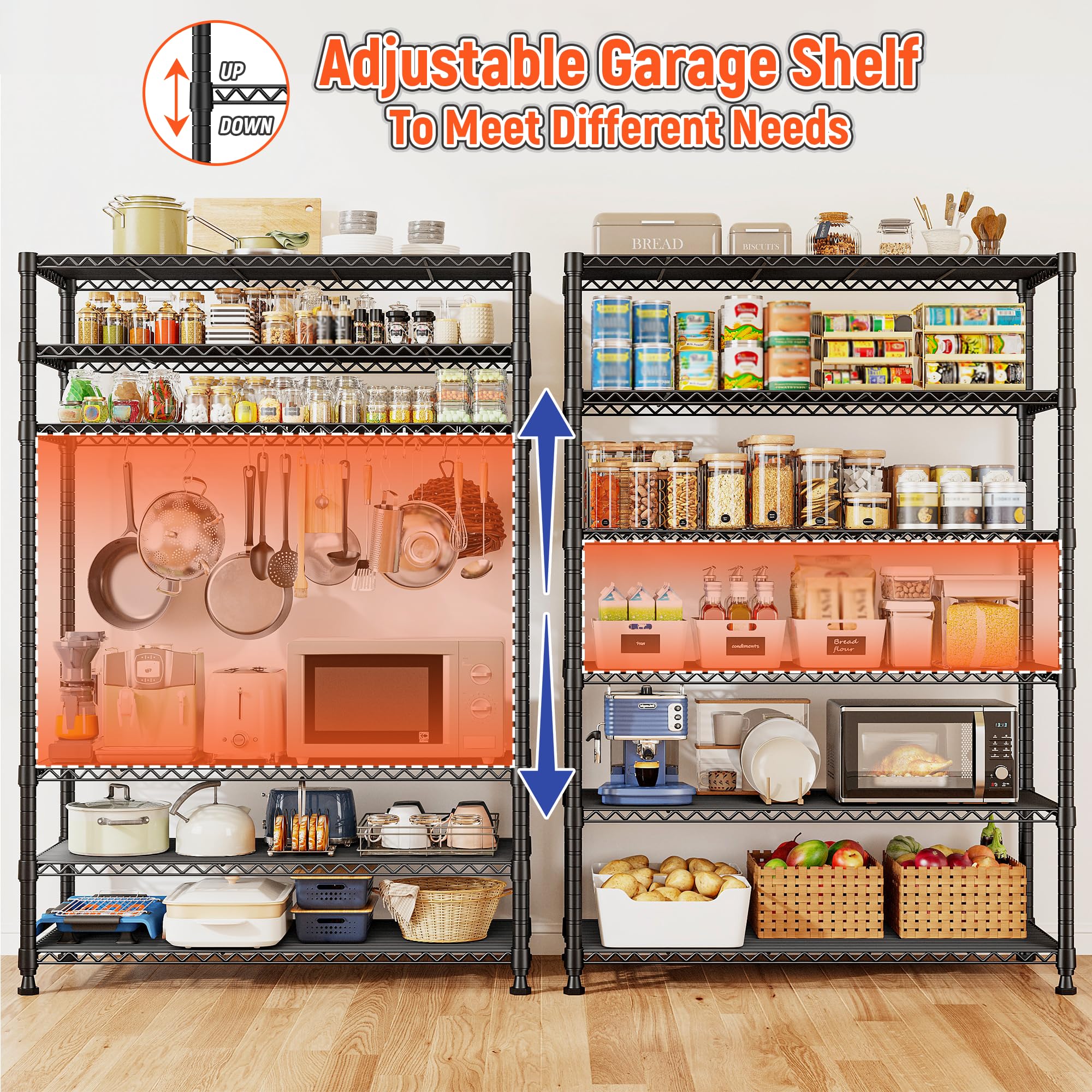 75" H Metal Shelving 6 Tier Storage Shelf Adjustable Kitchen
