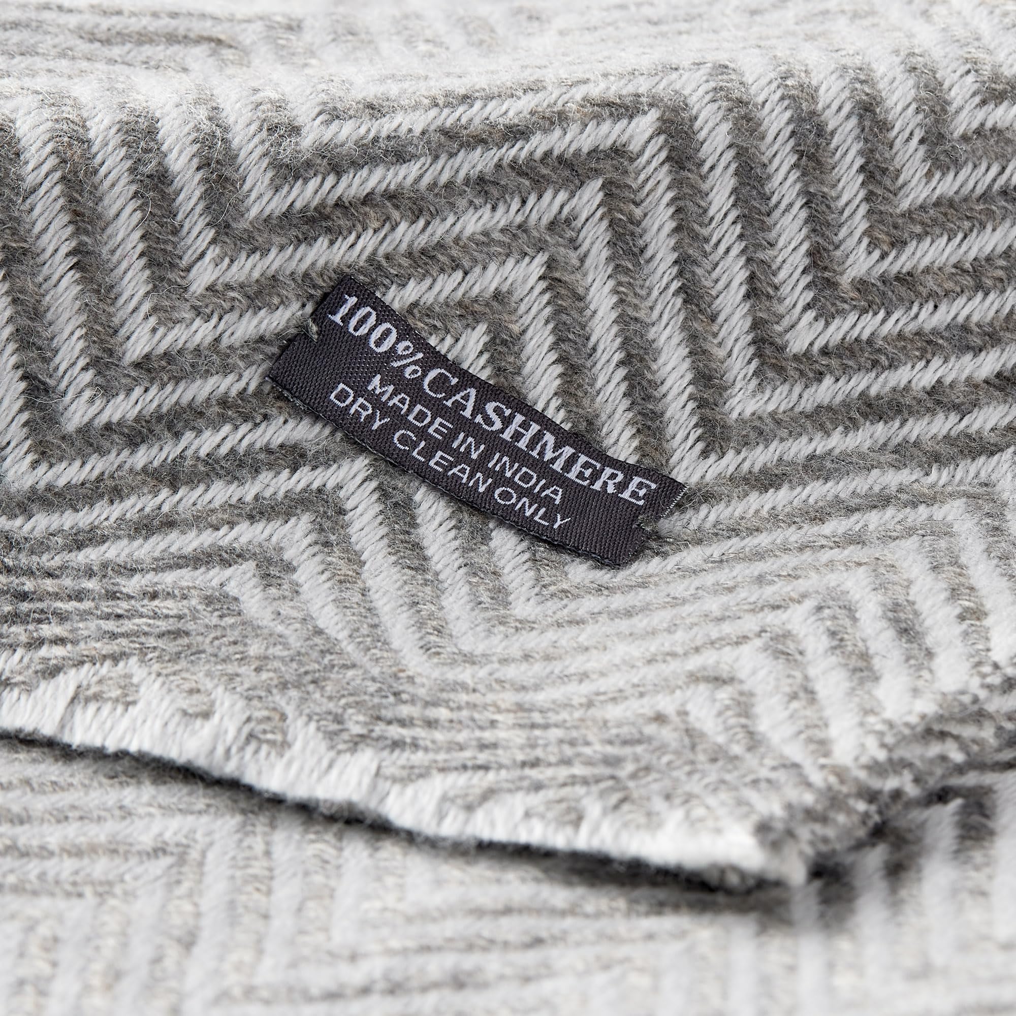 Cashmere Throw Blanket Oversized 118x55 Inch Grey with Fringe
