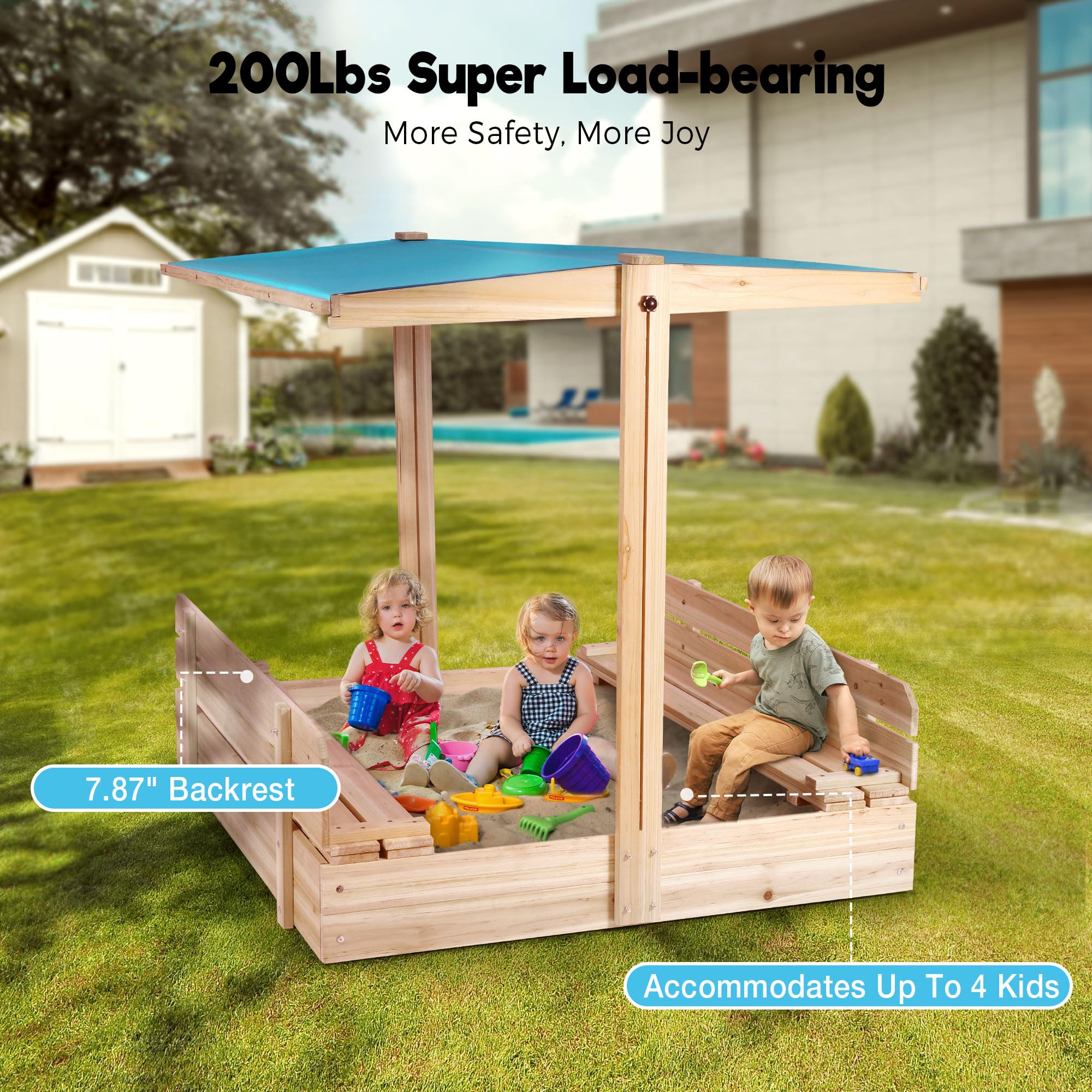 Wooden Sandbox with Retractable Canopy