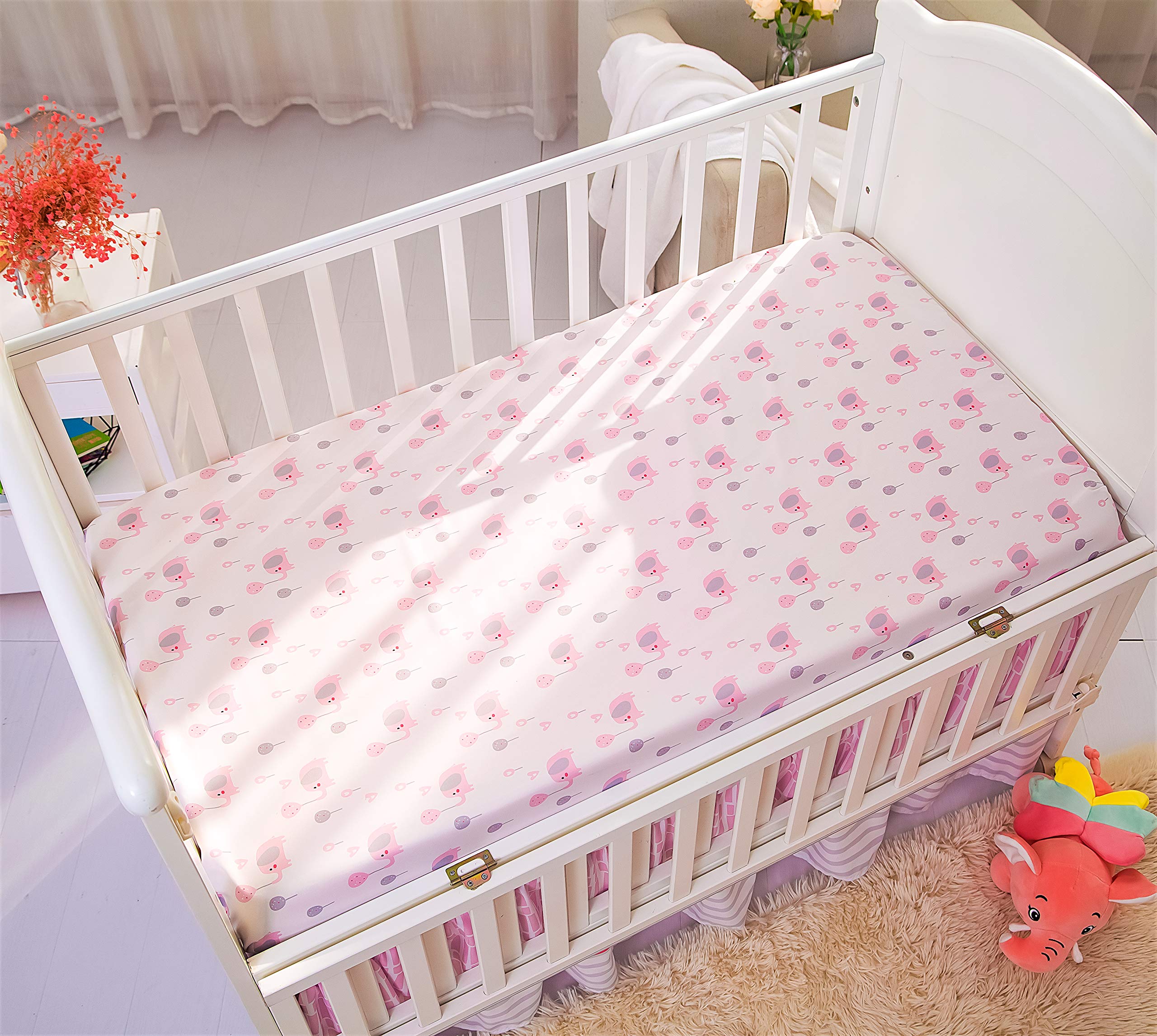 3-Piece Crib Bedding Set - Pink Elephant & Balloons