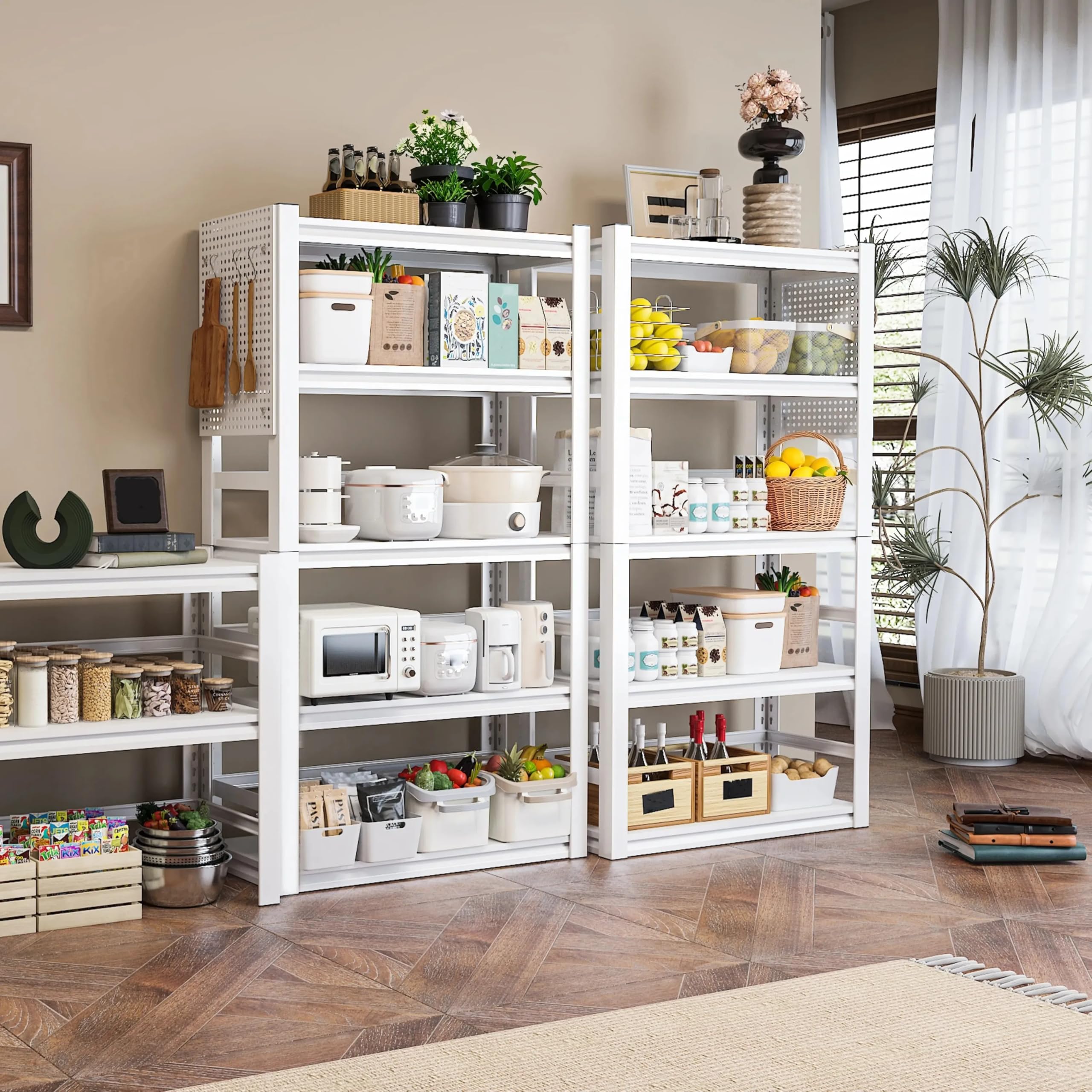 White Garage Shelving, 5 Tier Adjustable Shelving Units