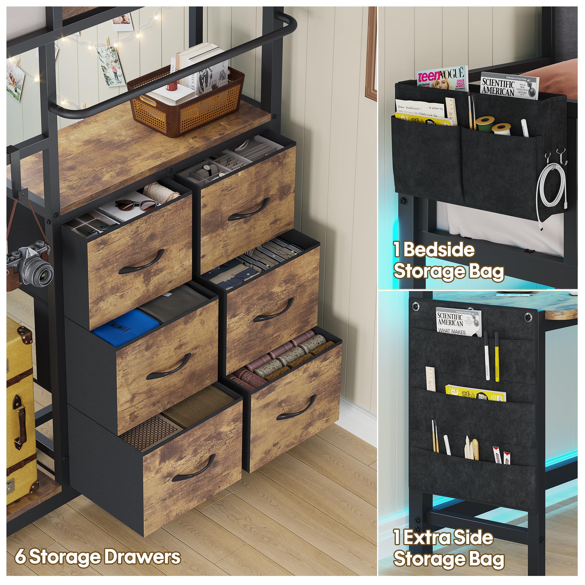 Twin Loft Bed with Desk and Storage Drawers