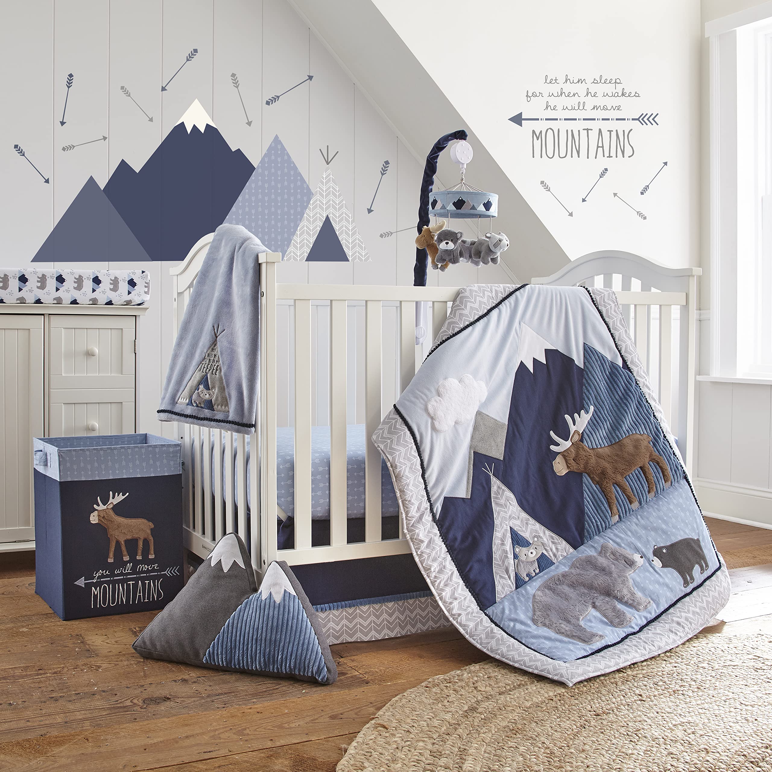 Trail Mix Crib Bed Set - Baby Nursery Set - Grey, Navy