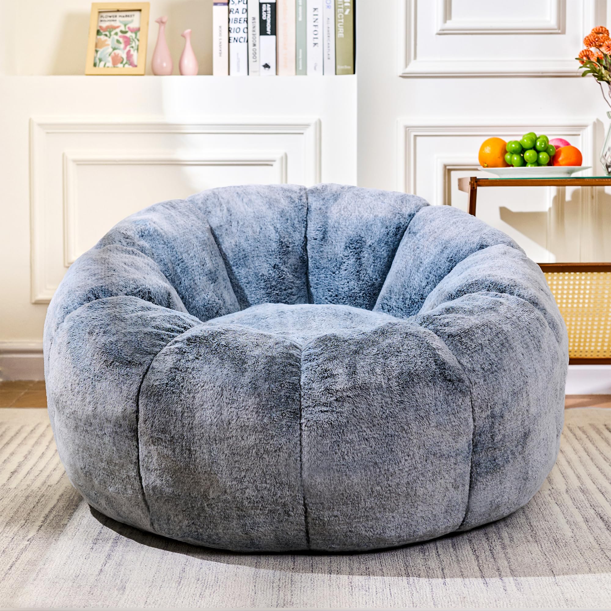 Bean Bag Chair with Filler, Faux Fur Comfy Chair with Petal Armrest Fluffy