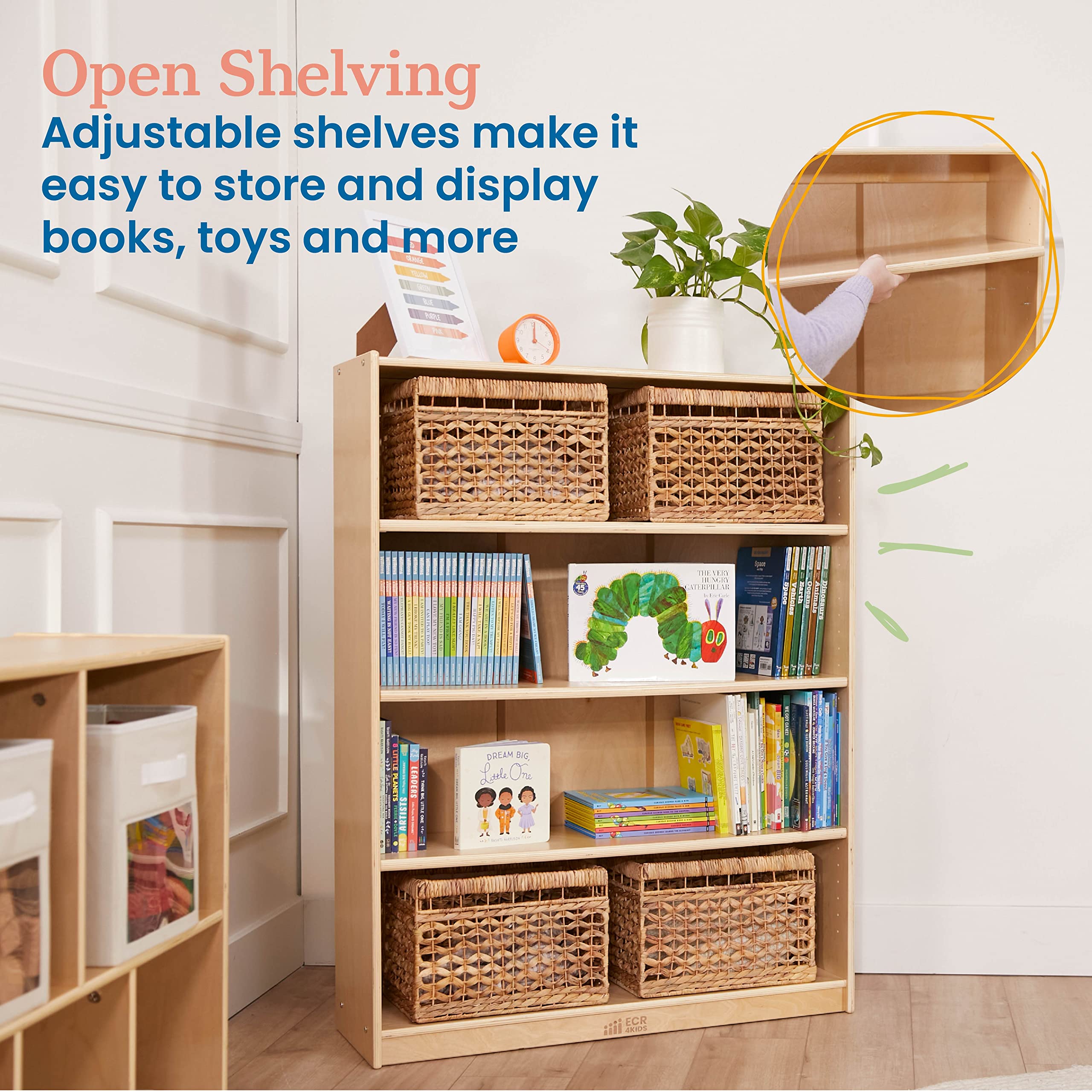 Wooden Bookcase with Adjustable Shelves 48 Inch Natural