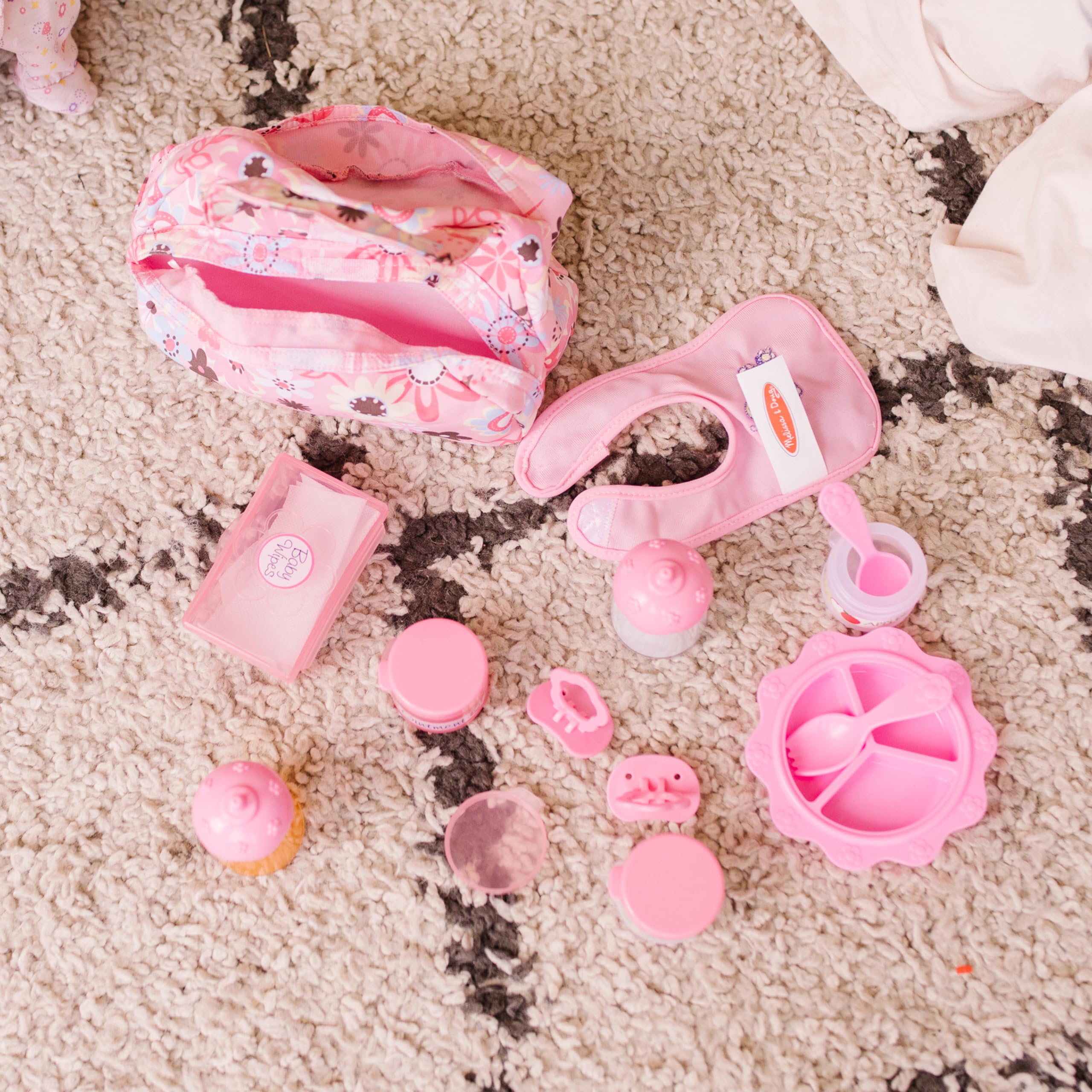 Doll Feeding and Changing Accessories - Bib, Bag, Diaper, Wipes, Utensils