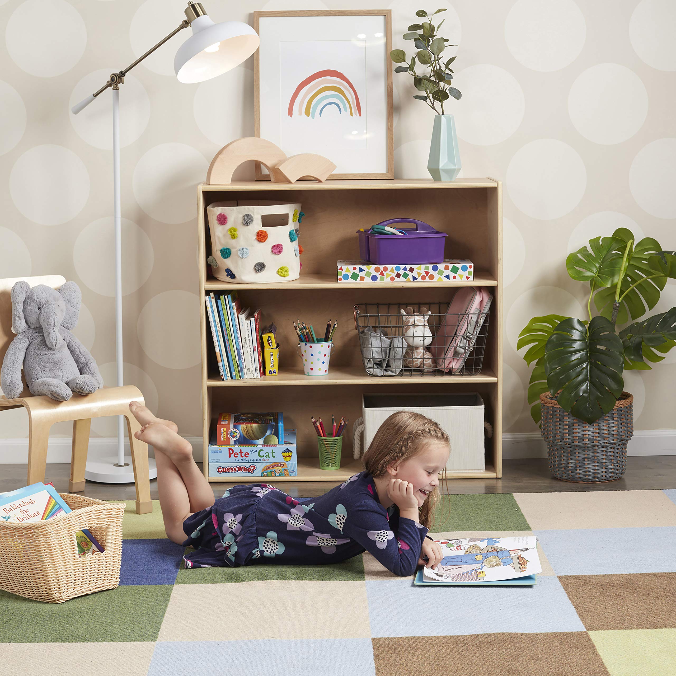 3-Shelf Storage Cabinet for Kids - Natural Wood Bookshelf Organizer