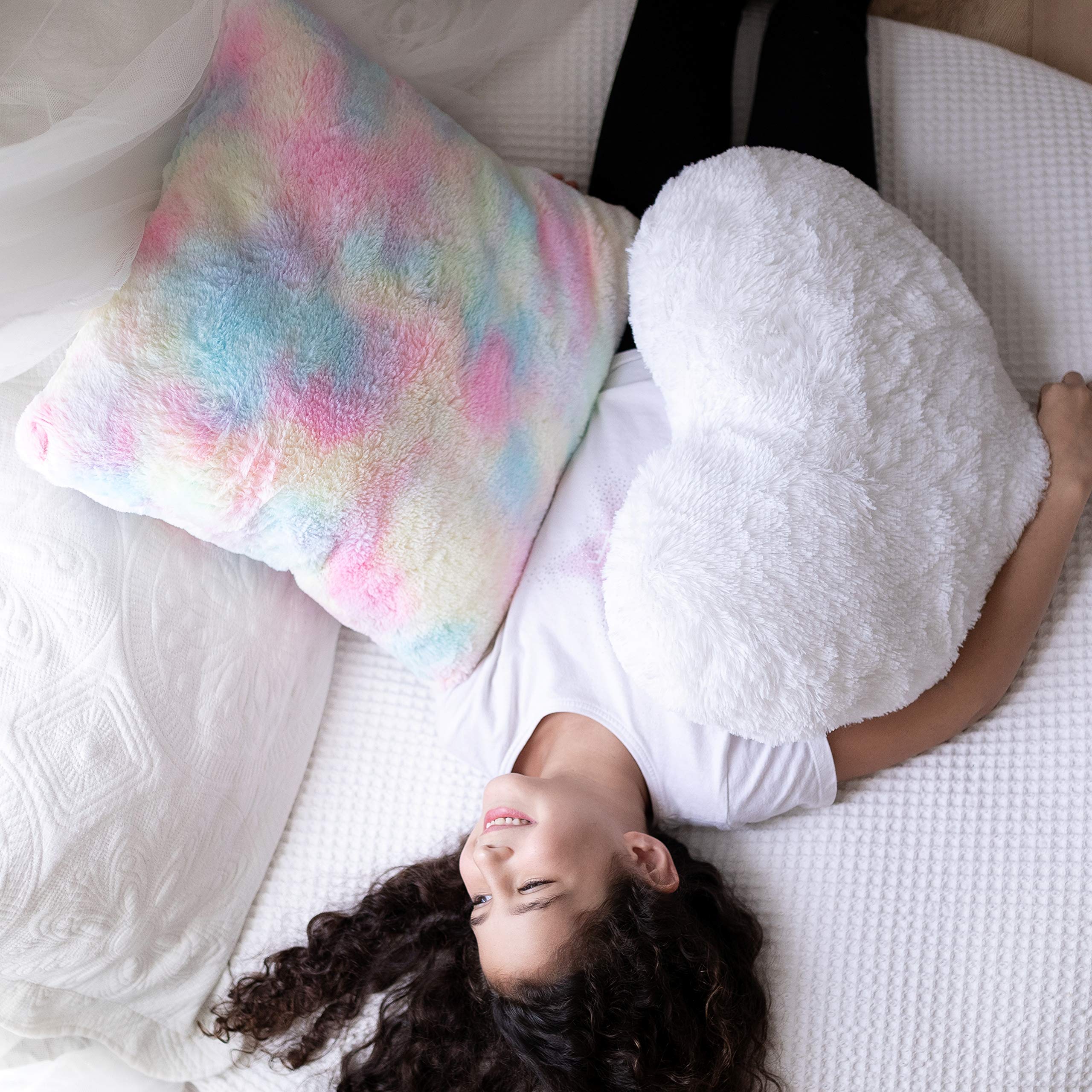 Set of 2 Decorative Throw Pillows for Girls. White Fluffy
