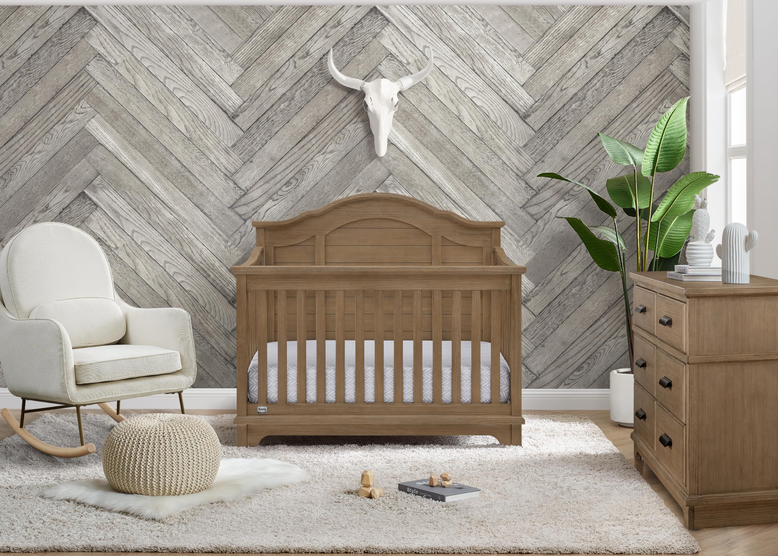 Simmons Kids Asher 6-in-1 Convertible Crib with Toddler Rail, Aged Oak