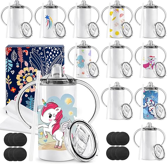 6 Pack Sublimation Sippy Cups Toddler Tumbler Blanks 12 oz Kids Sublimation Tumbler