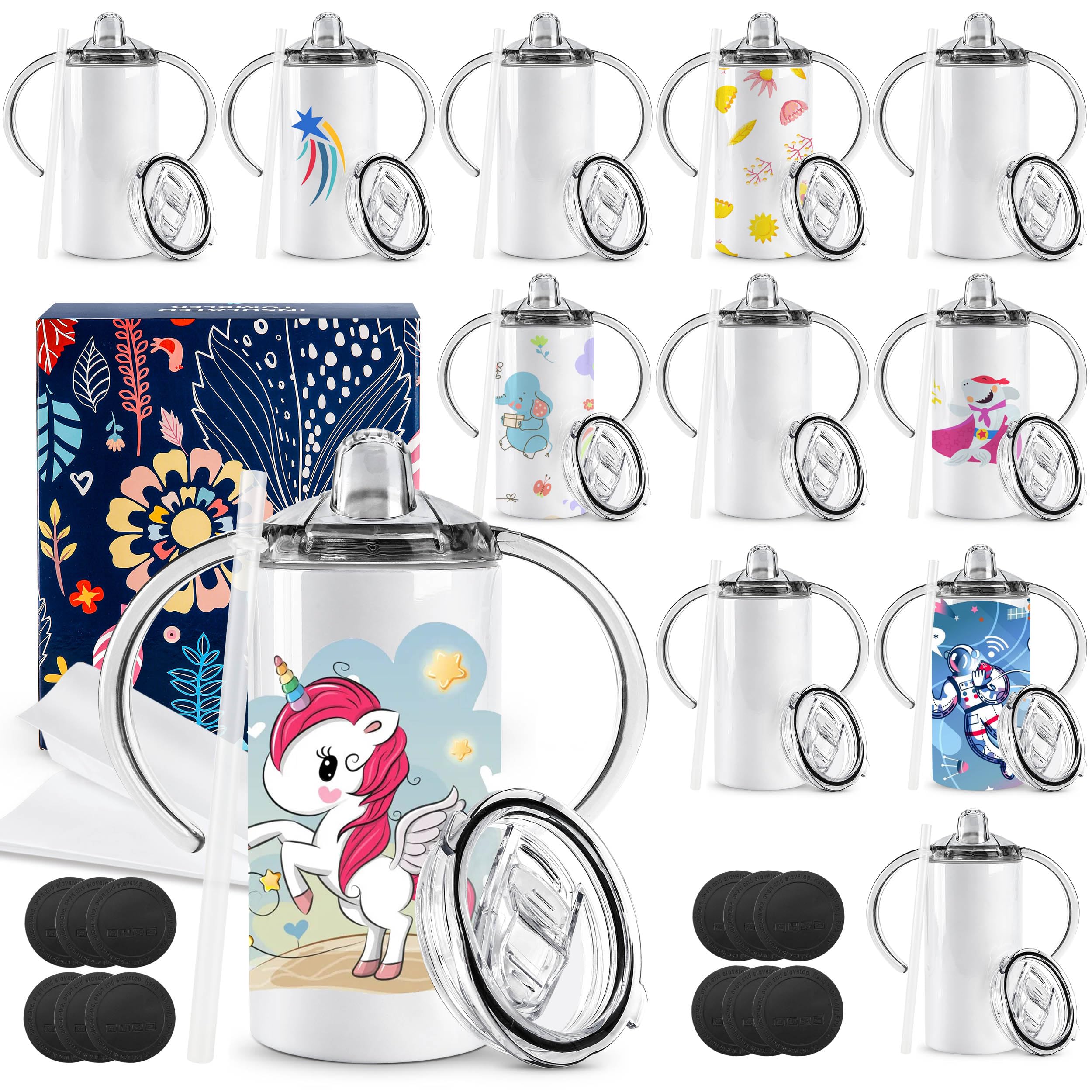 12 Pack Sublimation Sippy Cups Blanks for Toddler Tumbler