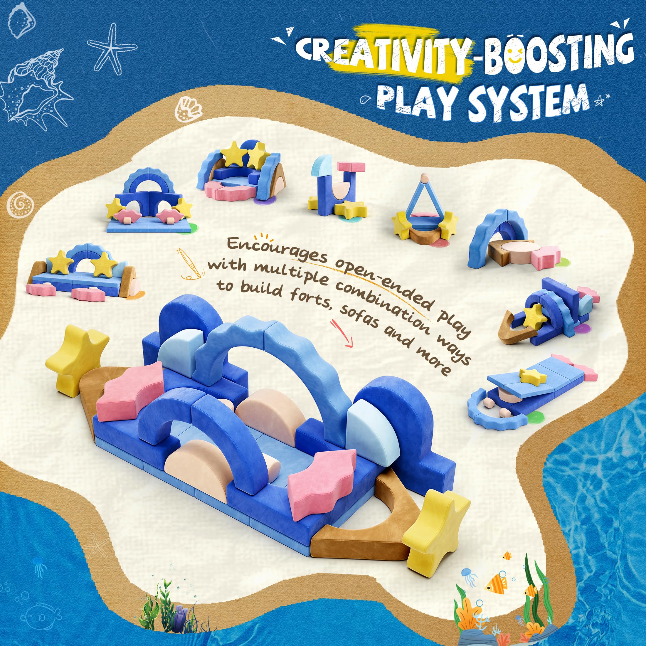 Modular Kids Play Couch - Sea Theme