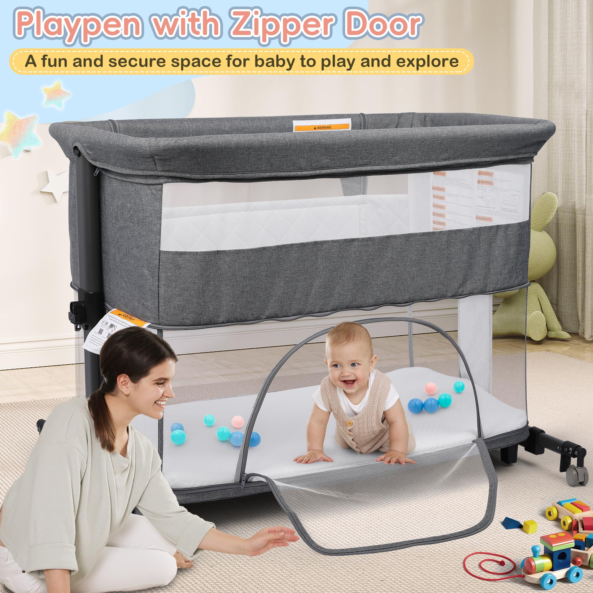 5-in-1 Baby Bassinet Bedside Sleeper with Diaper Changing Station