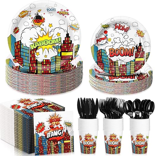 Party Supplies Serves 30, Hero Themed Paper Plates Napkins Cups